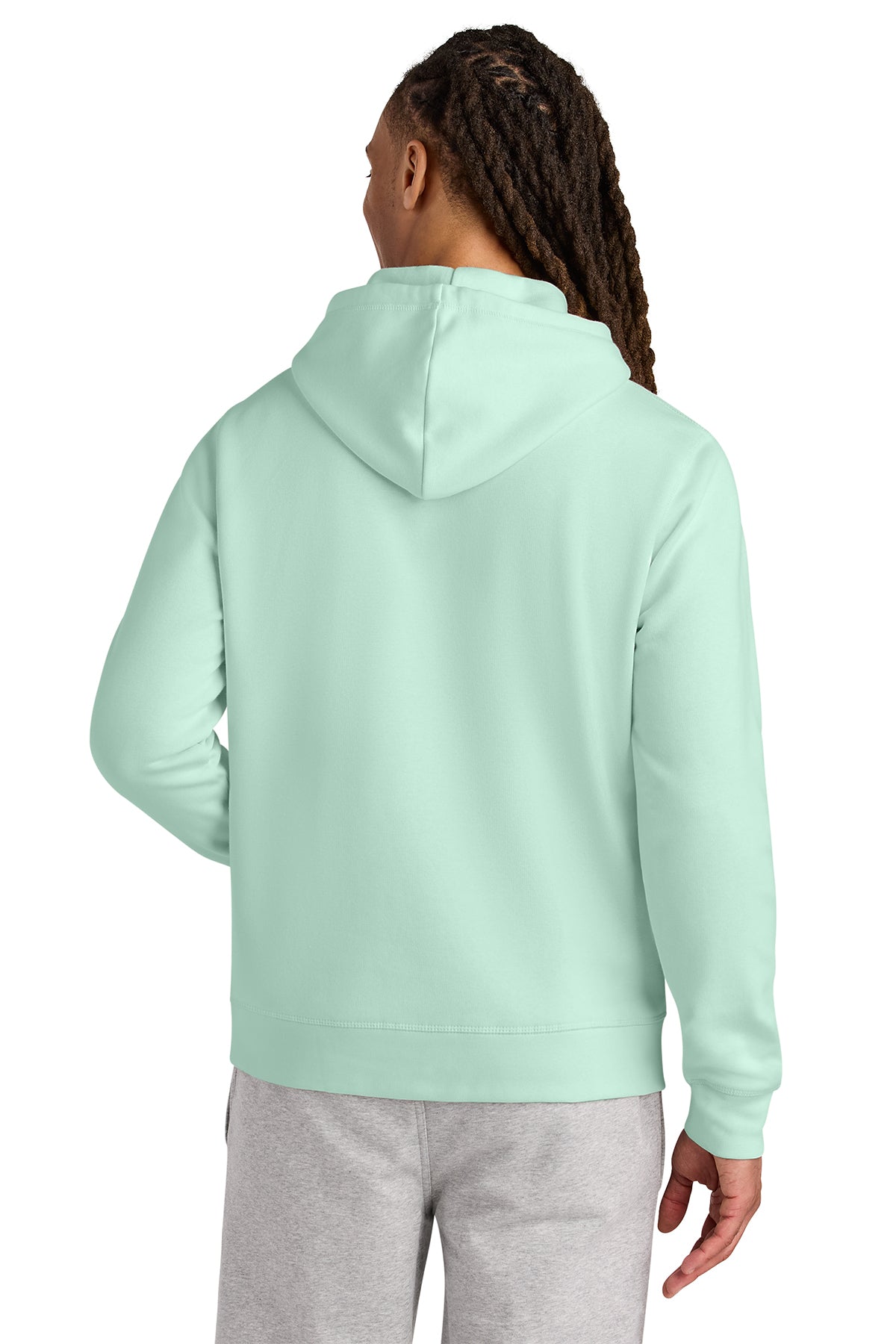 Stanley/Stella Unisex Drummer 2.0 Hooded Sweatshirt in Caribbean Blue, back on model