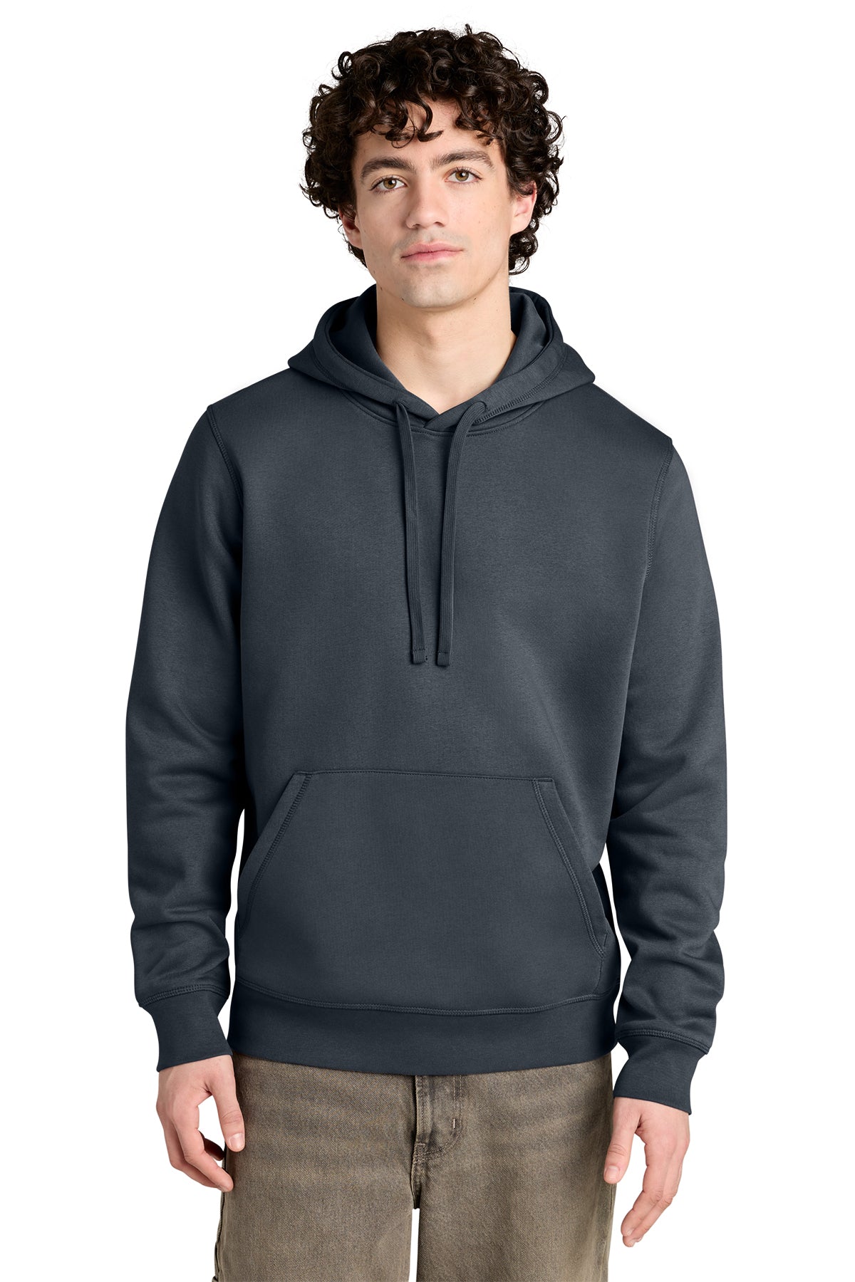 Stanley/Stella Unisex Drummer 2.0 Hooded Sweatshirt in India Ink Grey, front on model
