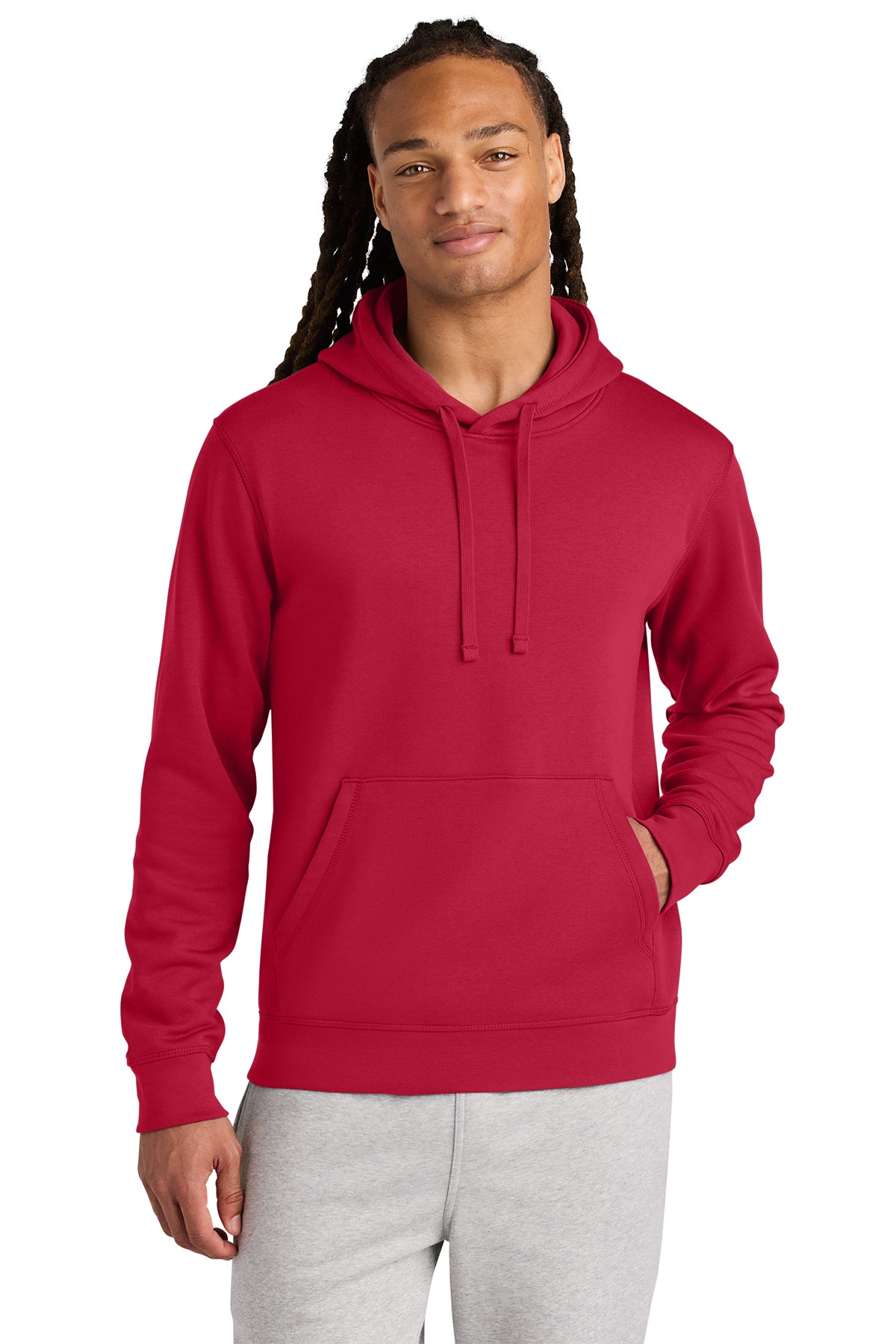 Stanley/Stella Unisex Drummer 2.0 Hooded Sweatshirt in Red, front on model
