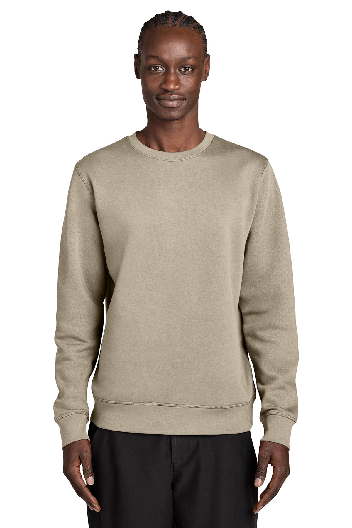 Stanley/Stella Unisex Roller Crewneck Sweatshirt in Desert Dust, front on model