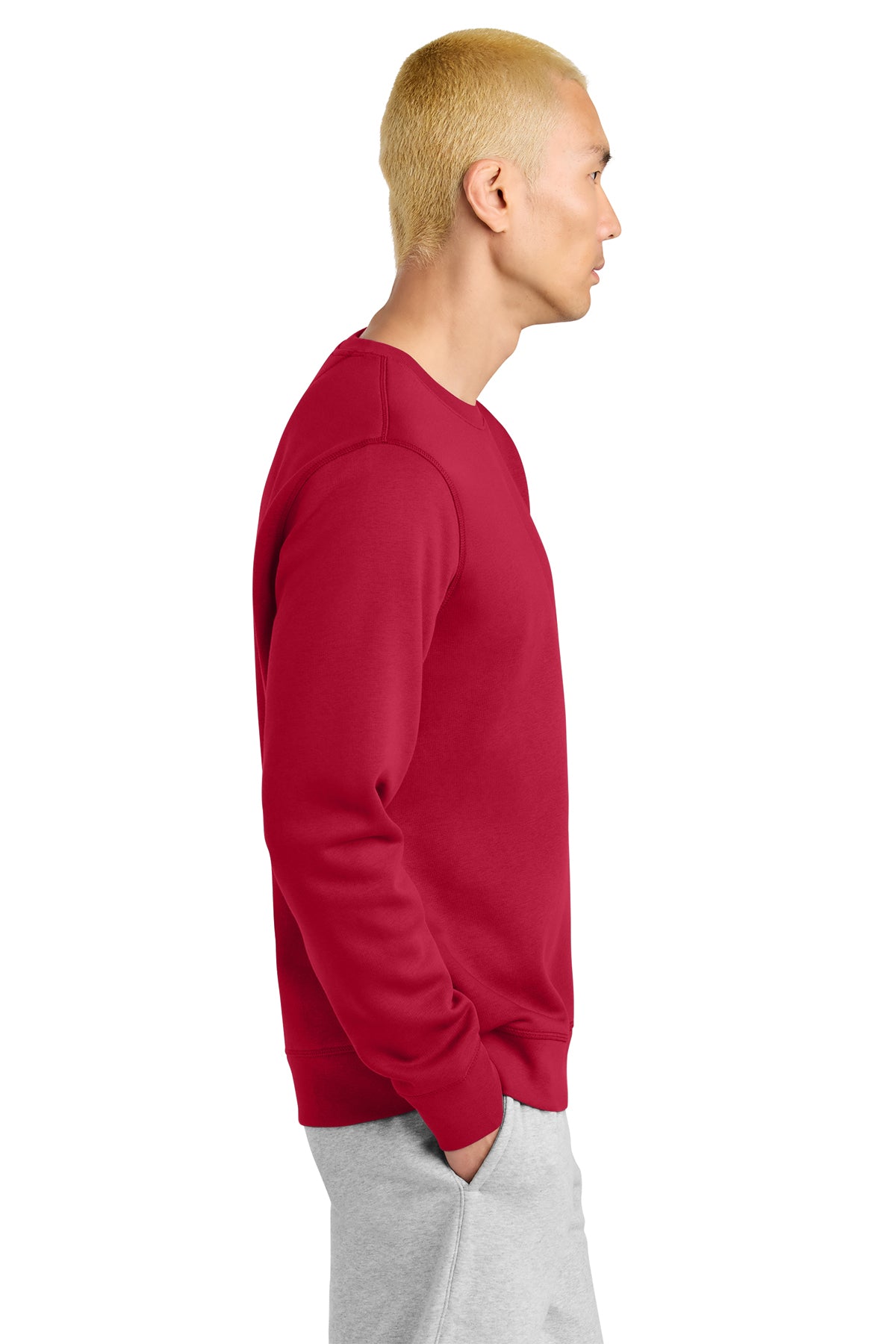 Stanley/Stella Unisex Roller Crewneck Sweatshirt in Red, side on model
