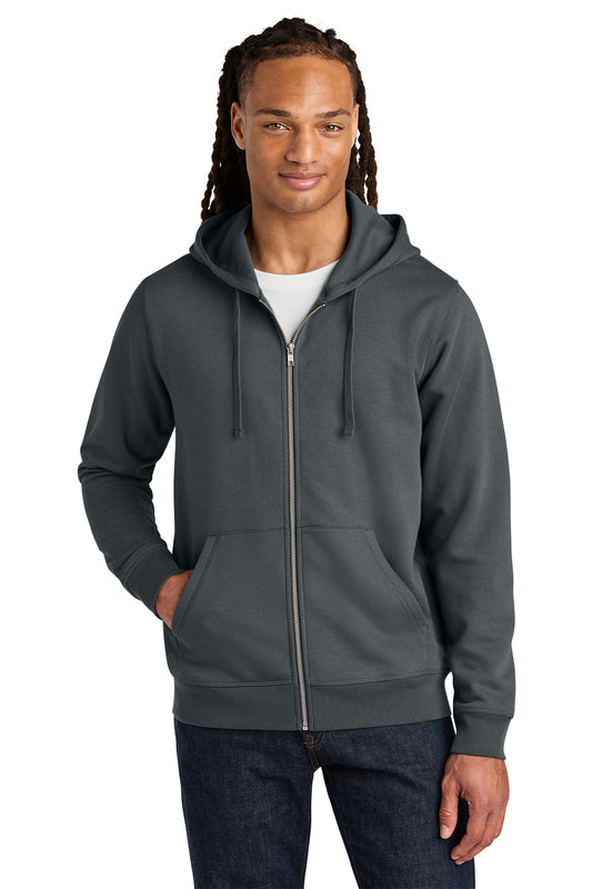 Stanley/Stella Unisex Mixer Full-Zip Hooded Sweatshirt in Anthracite, front on model