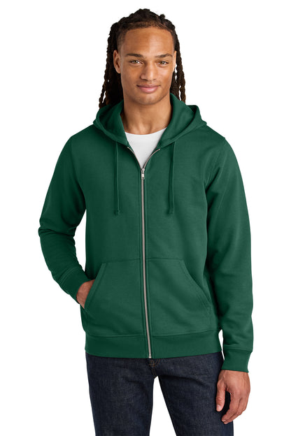 Stanley/Stella Unisex Mixer Full-Zip Hooded Sweatshirt in Bottle Green, front on model