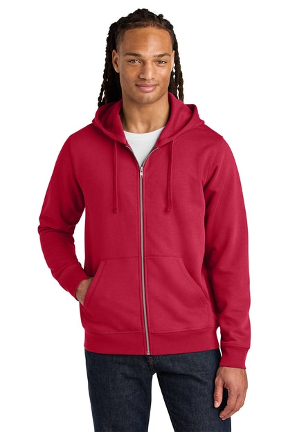 Stanley/Stella Unisex Mixer Full-Zip Hooded Sweatshirt in Red, front on model