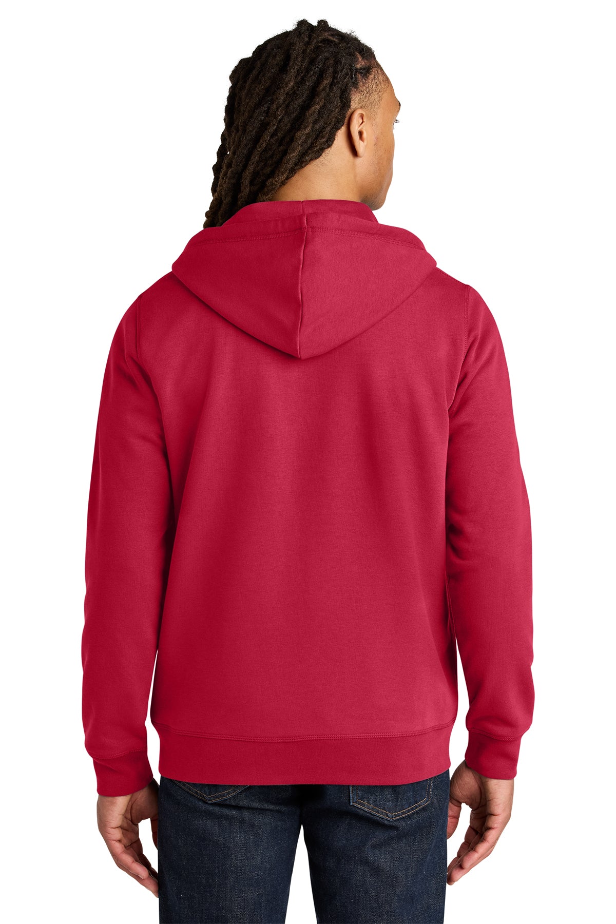 Stanley/Stella Unisex Mixer Full-Zip Hooded Sweatshirt in Red, back on model