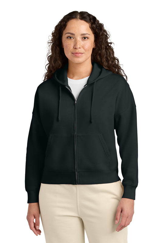 Stanley/Stella Women’s Stella Ida Full-Zip Hooded Sweatshirt in Black, front on model