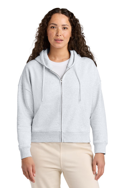 Stanley/Stella Women’s Stella Ida Full-Zip Hooded Sweatshirt in Cool Heather Grey, front on model