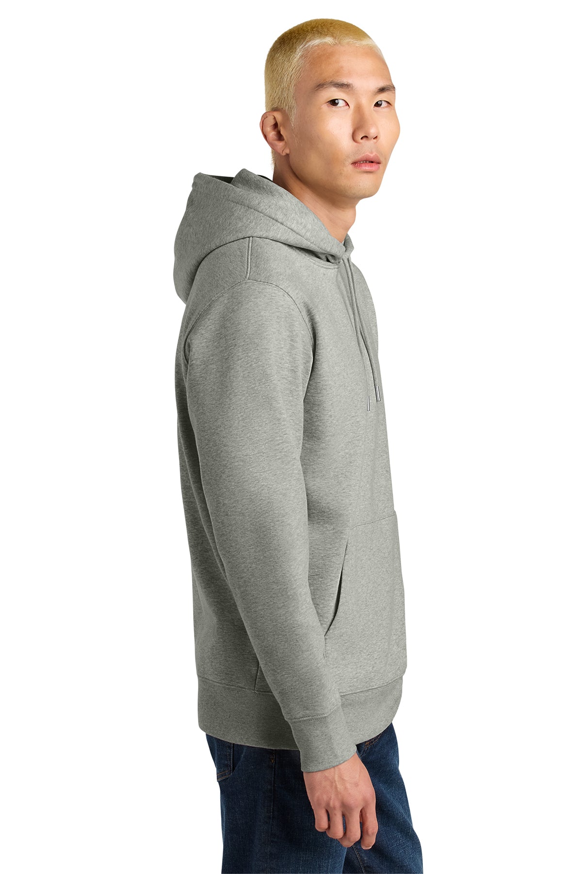 Stanley/Stella Unisex Cruiser 2.0 Hooded Sweatshirt in Heather Grey, side on model