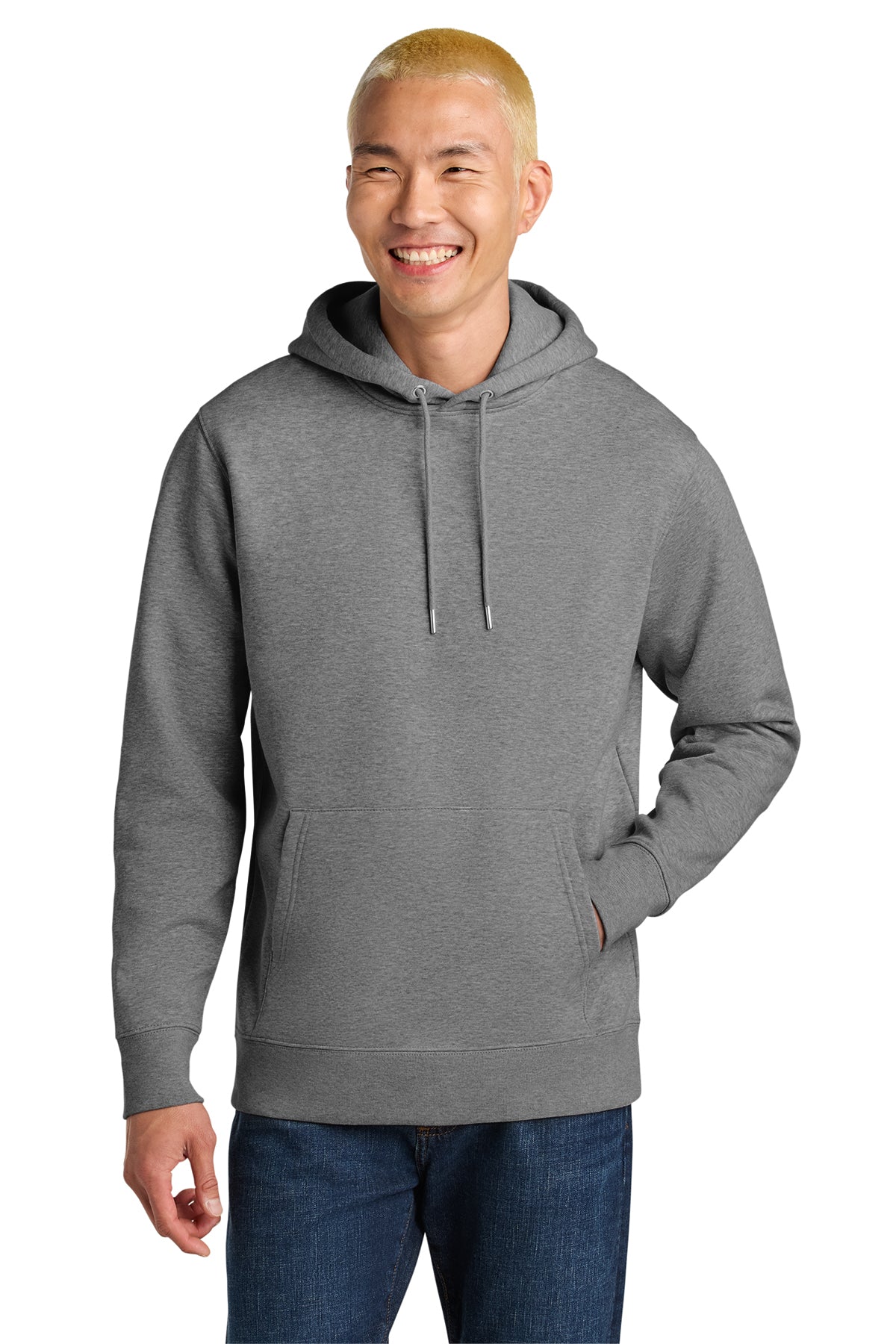 Stanley/Stella Unisex Cruiser 2.0 Hooded Sweatshirt in Mid Heather Grey, front on model