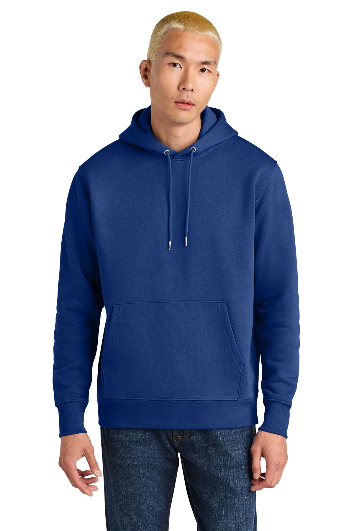 Stanley/Stella Unisex Cruiser 2.0 Hooded Sweatshirt in Worker Blue, front on model
