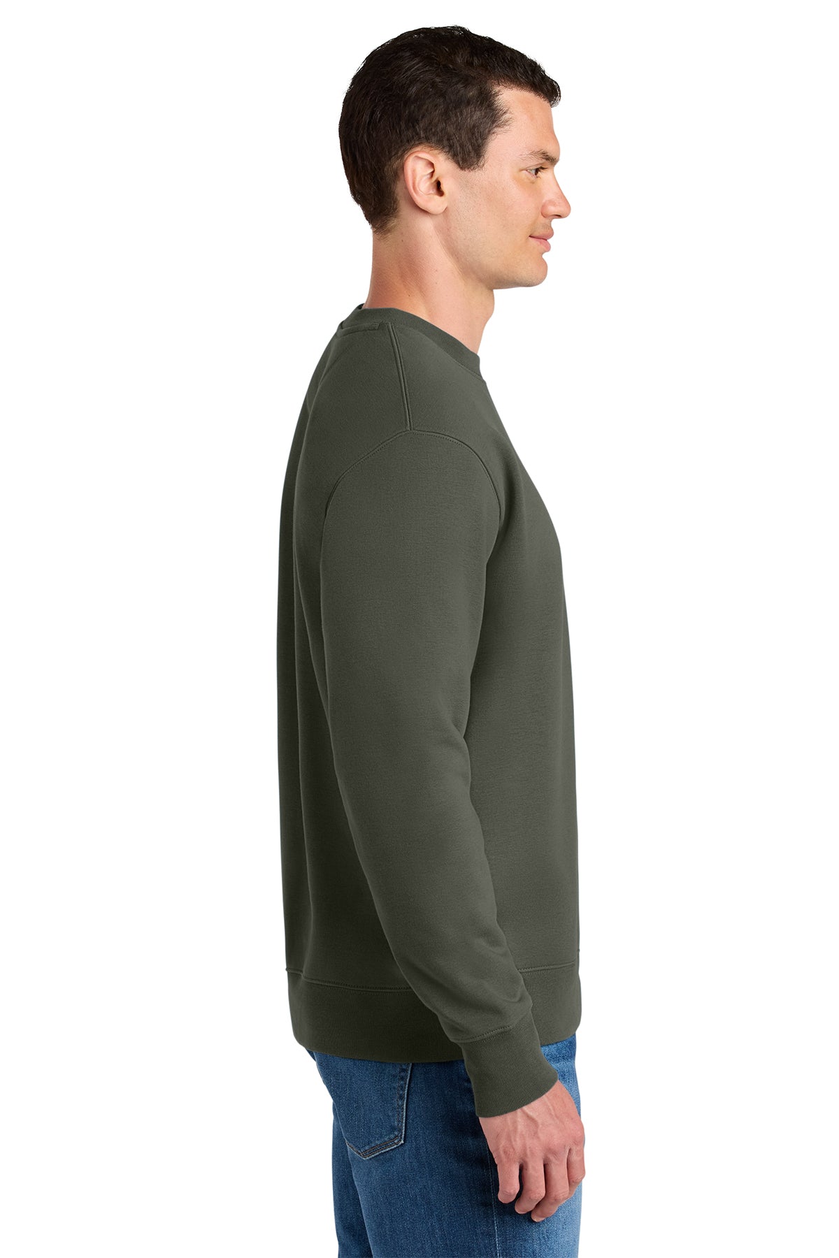 Stanley/Stella Unisex Changer 2.0 Crewneck Sweatshirt in Khaki Green, side on model