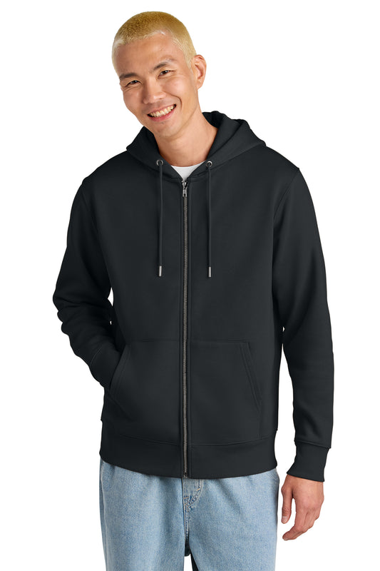 Stanley/Stella Unisex Cultivator 2.0 Full-Zip Hooded Sweatshirt in Black, front on model