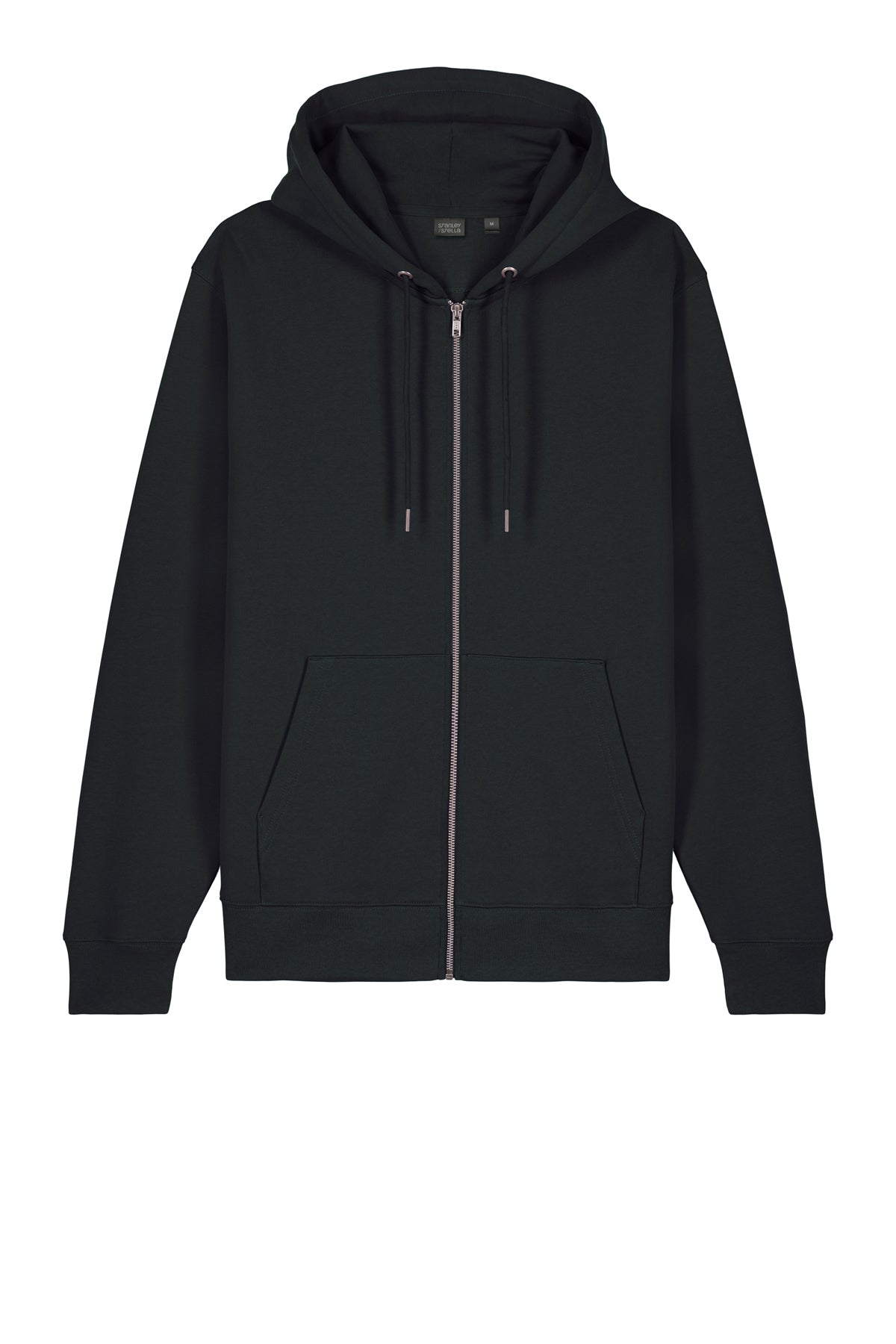 Stanley/Stella Unisex Cultivator 2.0 Full-Zip Hooded Sweatshirt in Black, front flat