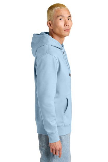 Stanley/Stella Unisex Cultivator 2.0 Full-Zip Hooded Sweatshirt in Blue Soul, side on model