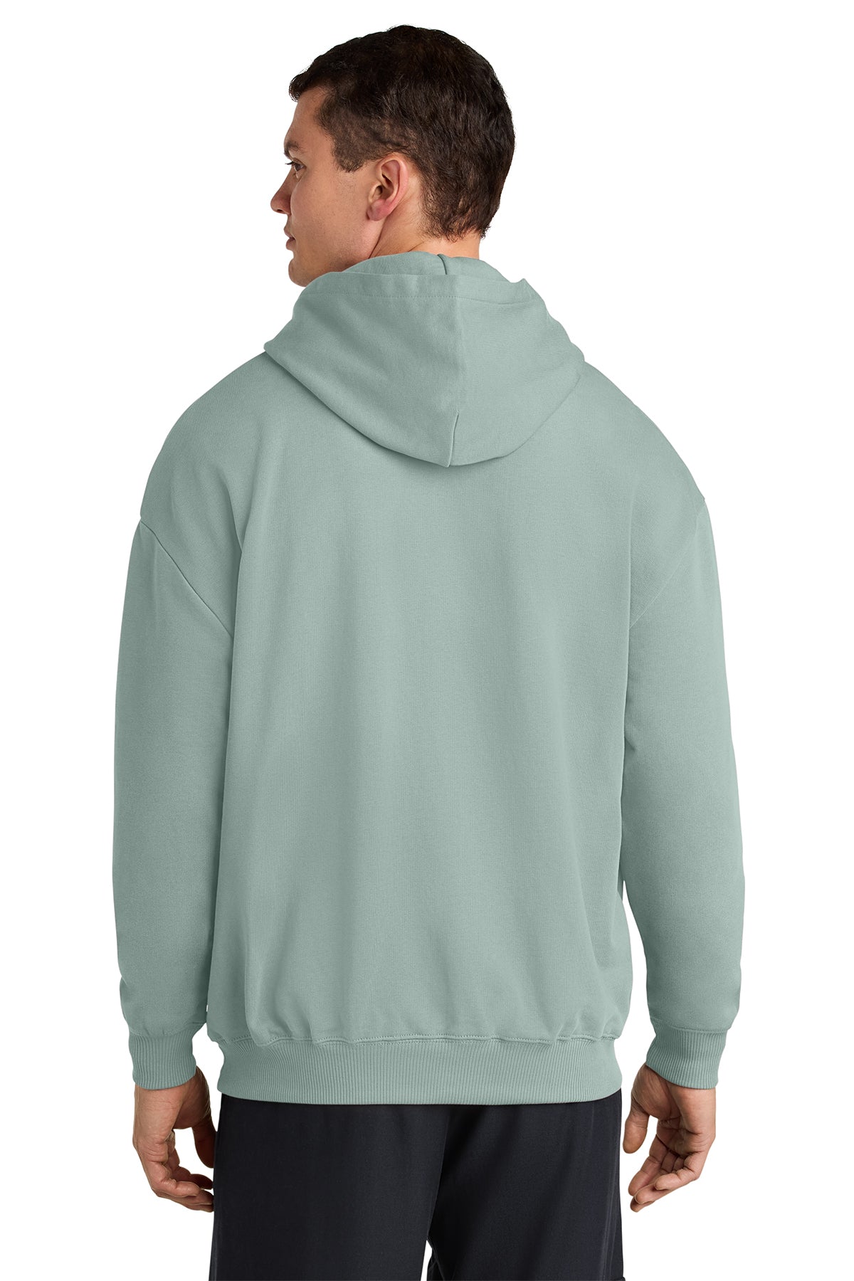Stanley/Stella Unisex Cooper Dry Hooded Sweatshirt in Aloe, back on model