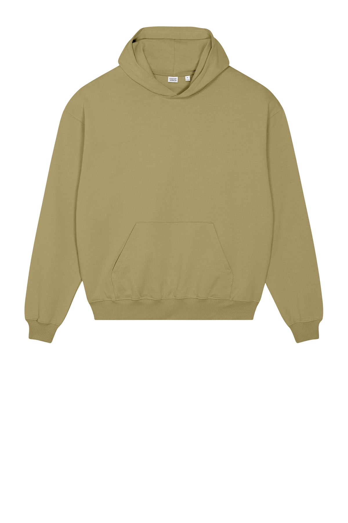 Stanley/Stella Unisex Cooper Dry Hooded Sweatshirt in Faded Olive, front flat