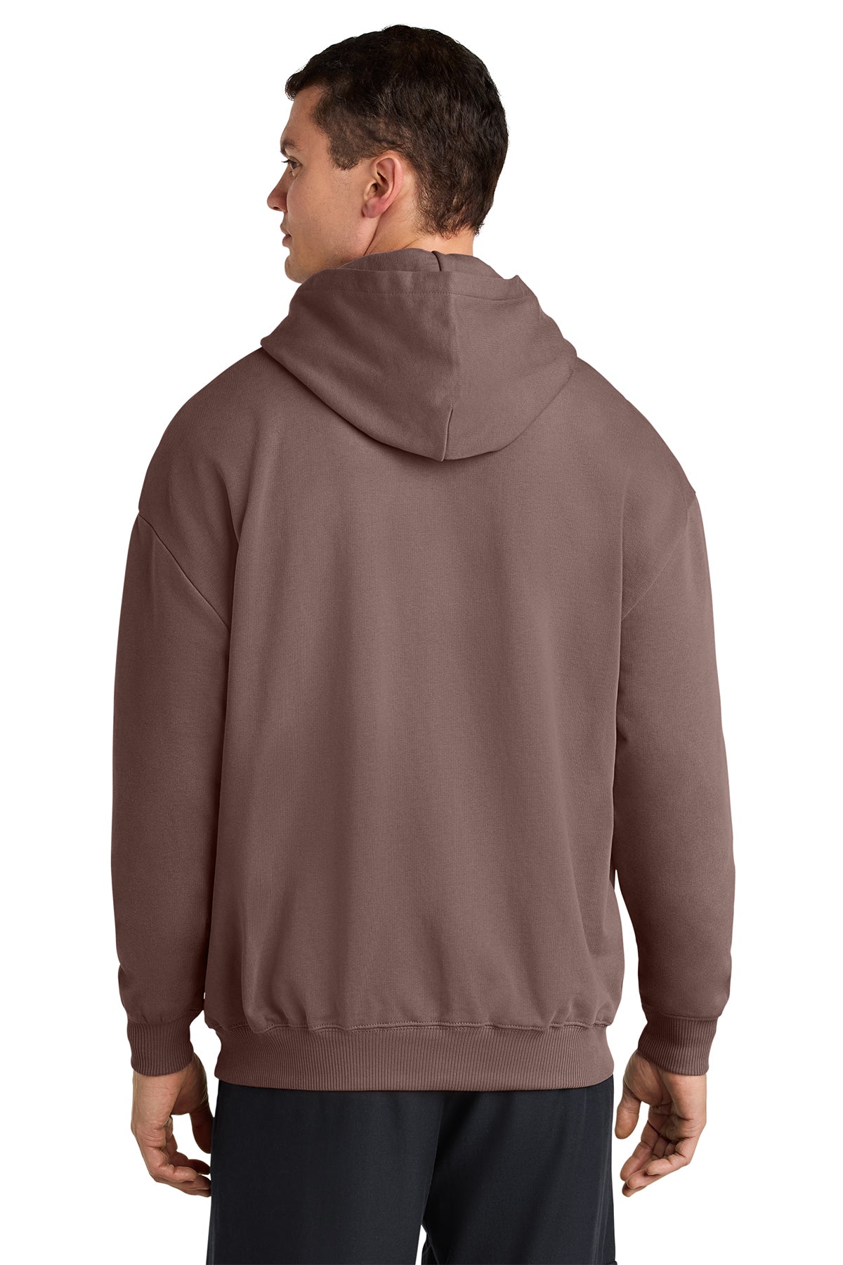 Stanley/Stella Unisex Cooper Dry Hooded Sweatshirt in Kaffa Coffee, back on model