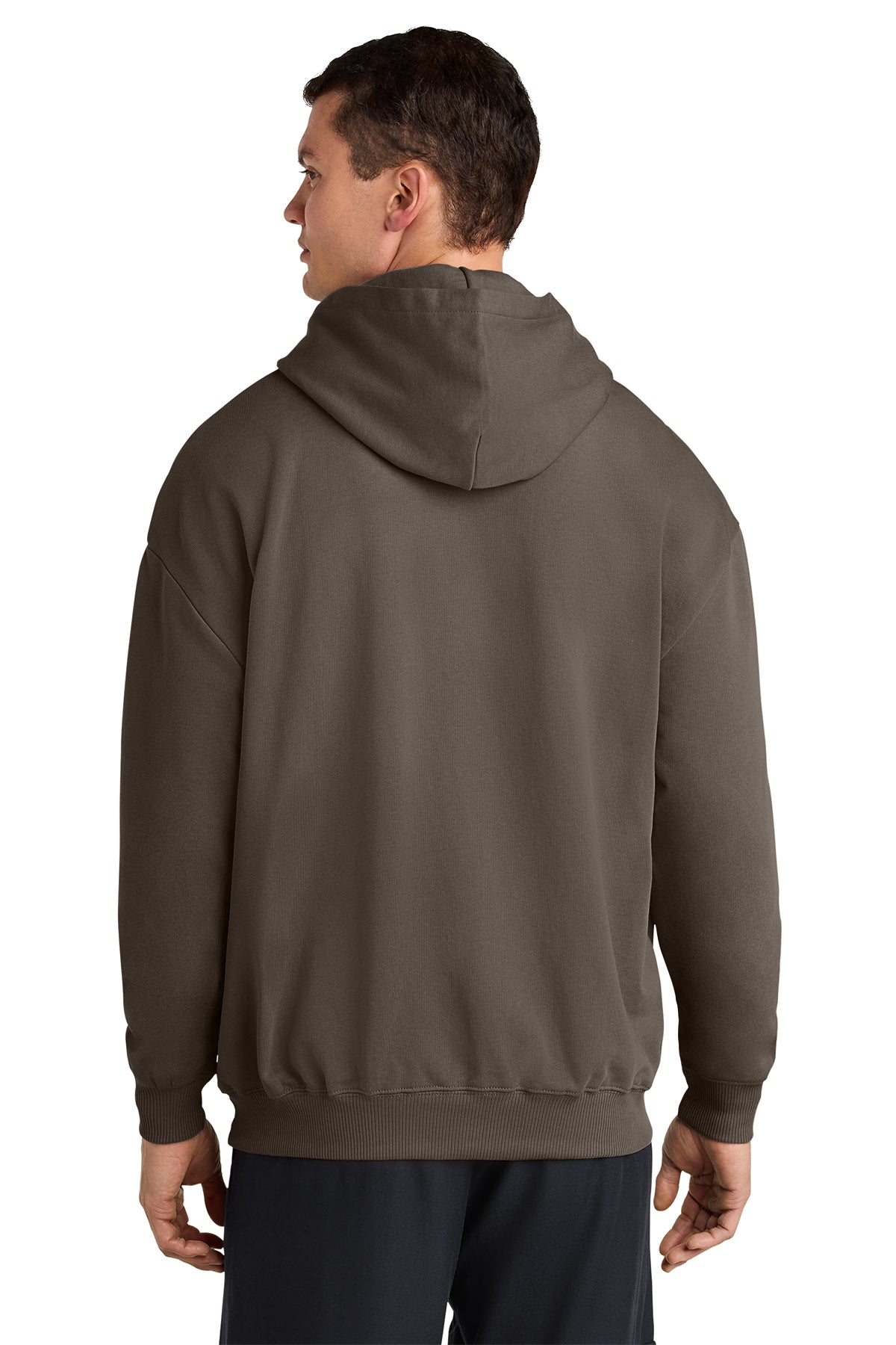 Stanley/Stella Unisex Cooper Dry Hooded Sweatshirt in Mocha, back on model