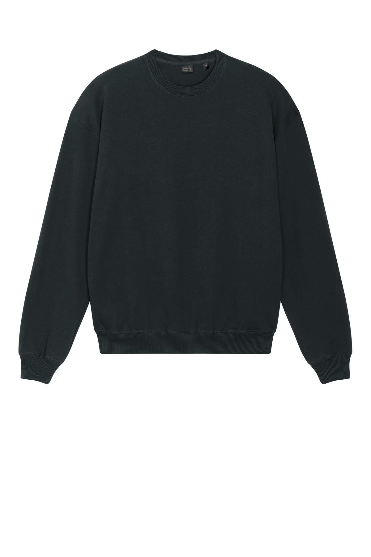 Stanley/Stella Unisex Ledger Dry Crewneck Sweatshirt in Black, front flat