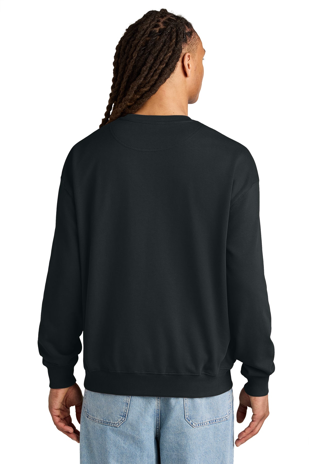 Stanley/Stella Unisex Ledger Dry Crewneck Sweatshirt in Black, back on model
