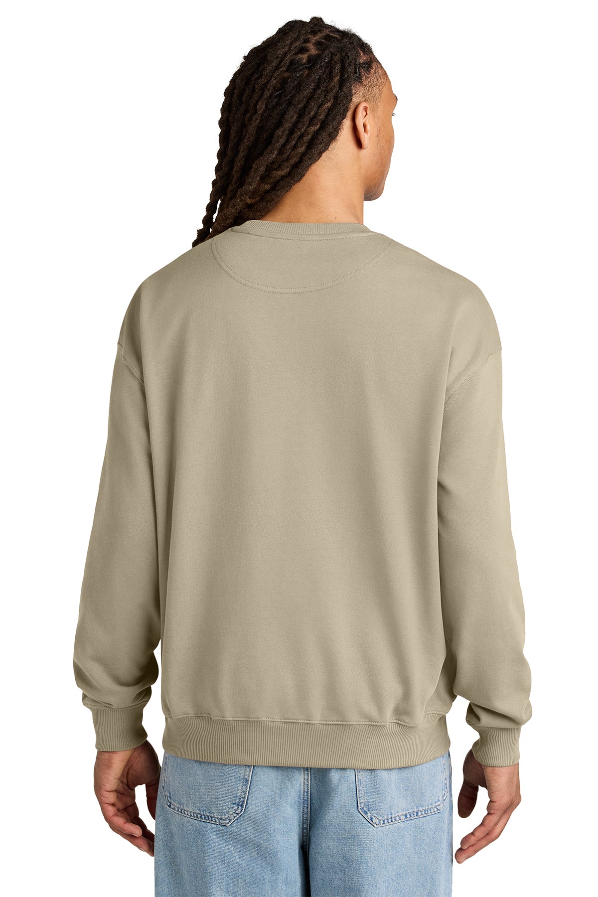Stanley/Stella Unisex Ledger Dry Crewneck Sweatshirt in Desert Dust, back on model