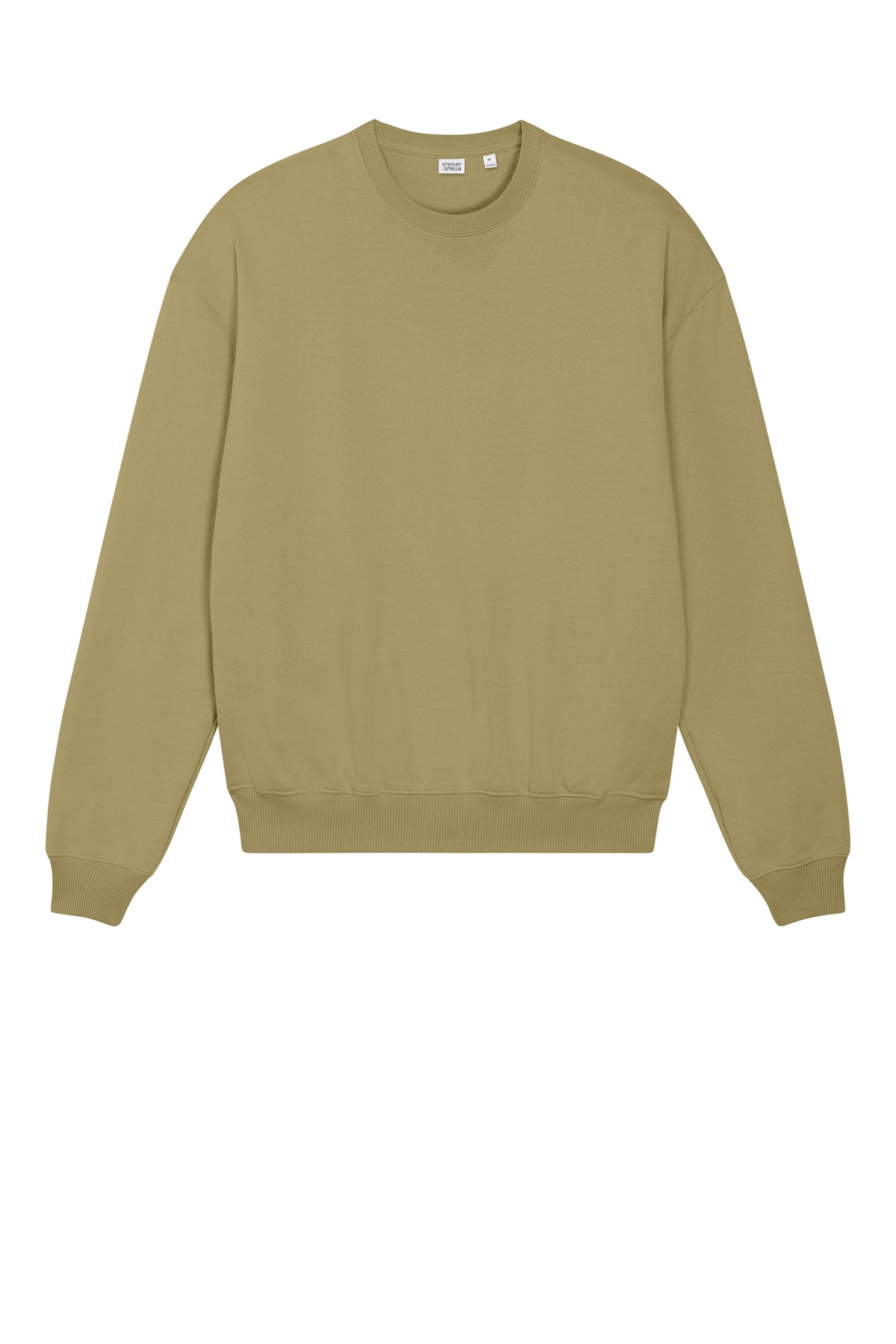 Stanley/Stella Unisex Ledger Dry Crewneck Sweatshirt in Faded Olive, front flat