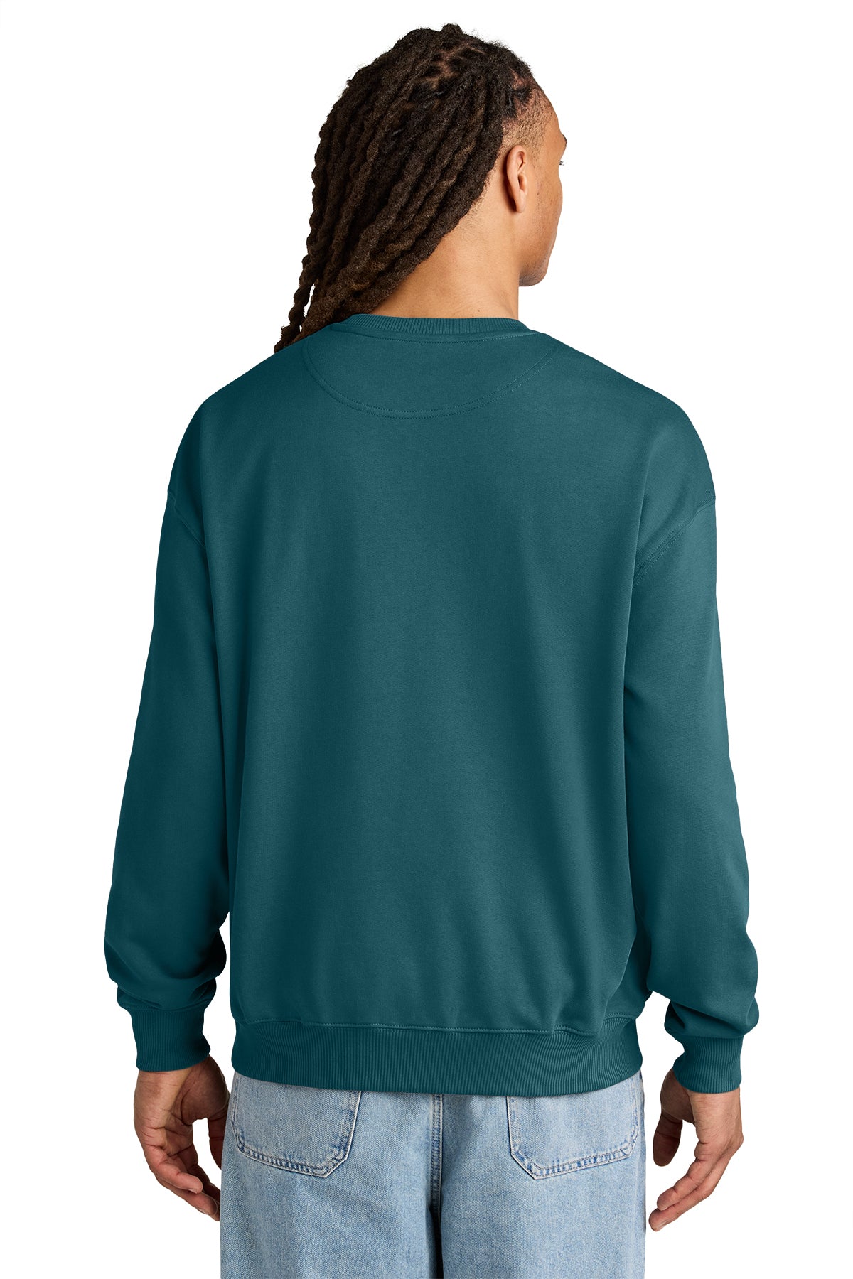Stanley/Stella Unisex Ledger Dry Crewneck Sweatshirt in Stargazer, back on model