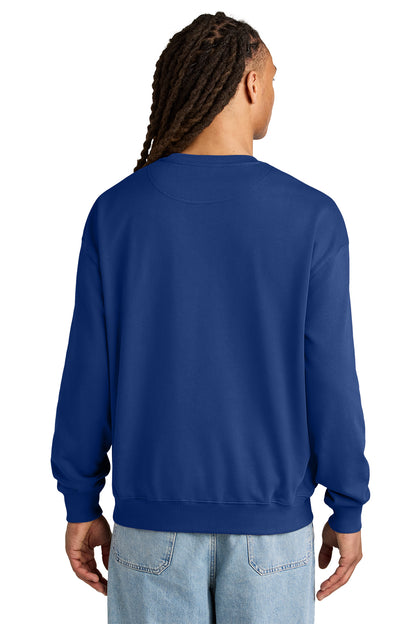 Stanley/Stella Unisex Ledger Dry Crewneck Sweatshirt in Worker Blue, back on model