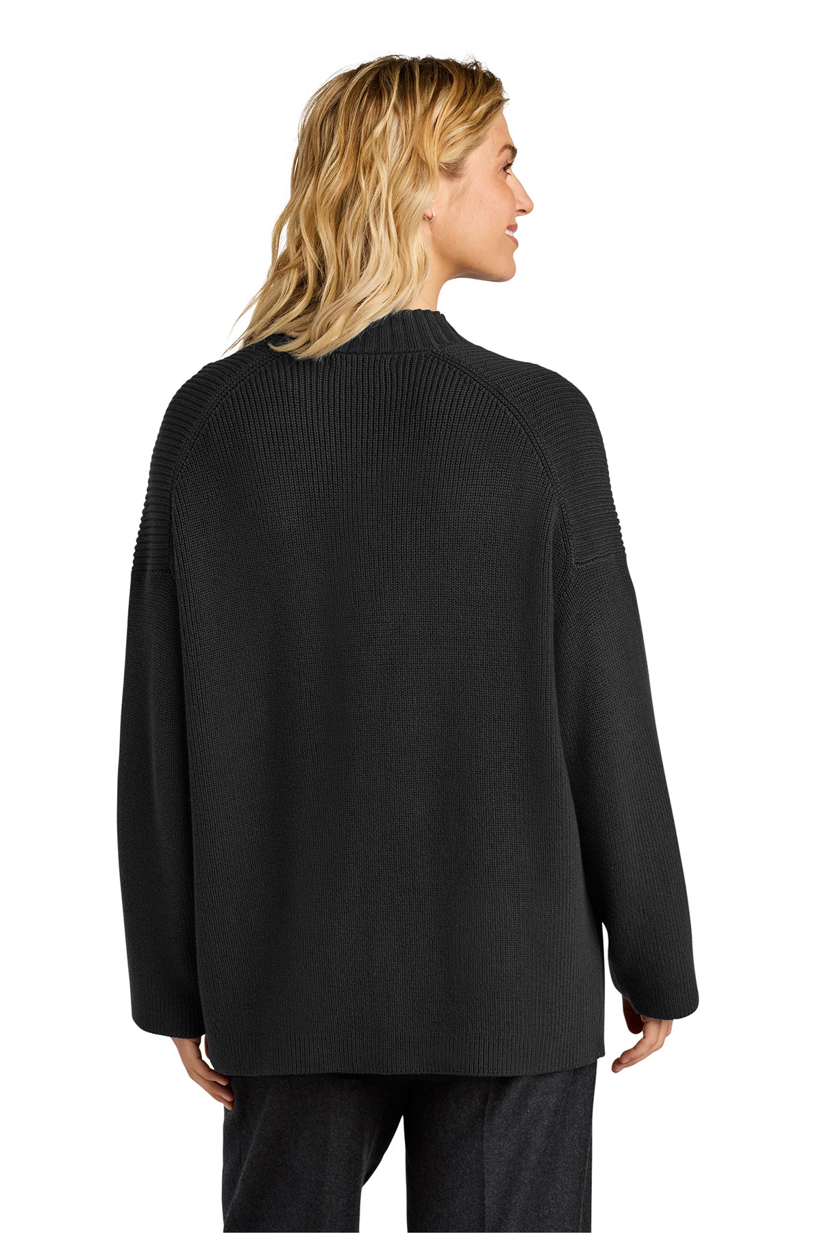 Mercer+Mettle Women’s Open Cardi in Deep Black, back on model