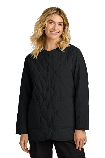 Mercer+Mettle Women’s Quilted Liner Jacket in Deep Black, front on model