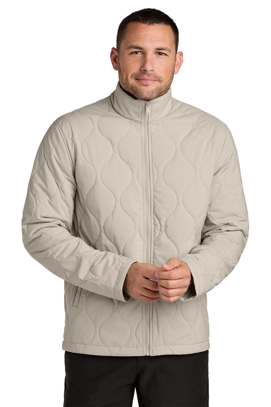 Mercer+Mettle Quilted Liner Jacket in Almond, front on model