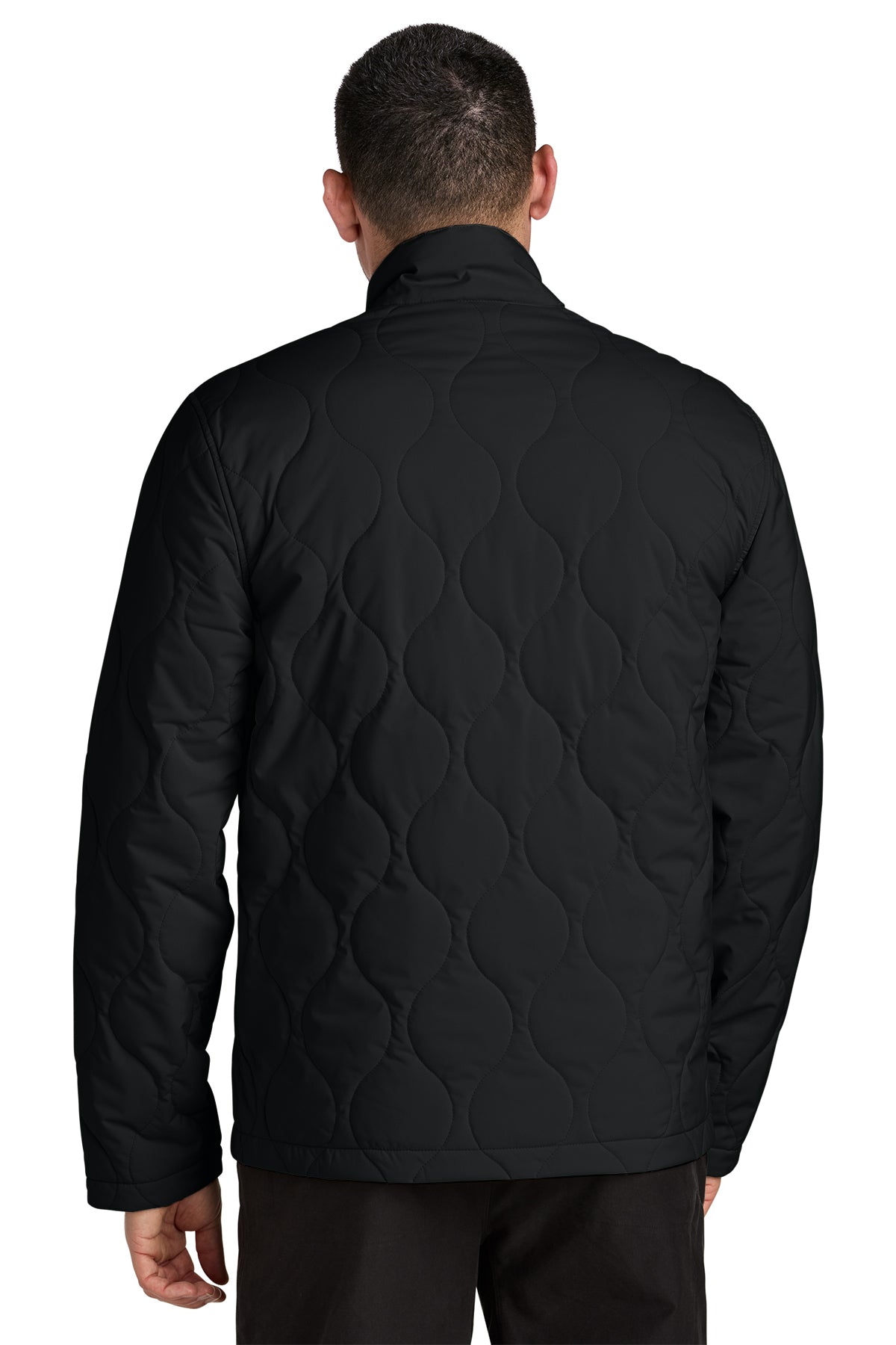 Mercer+Mettle Quilted Liner Jacket in Deep Black, back on model