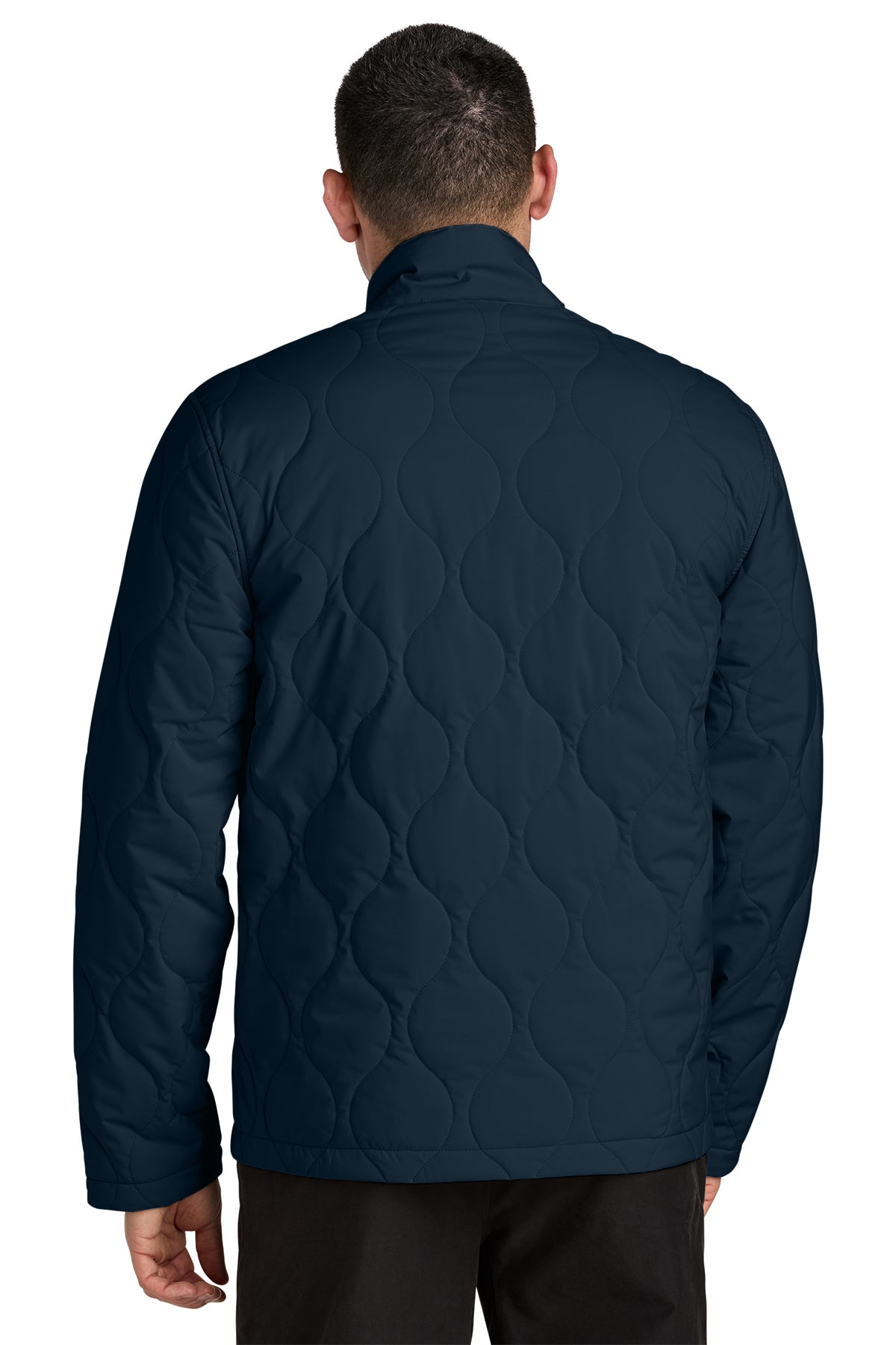 Mercer+Mettle Quilted Liner Jacket in Night Navy, back on model