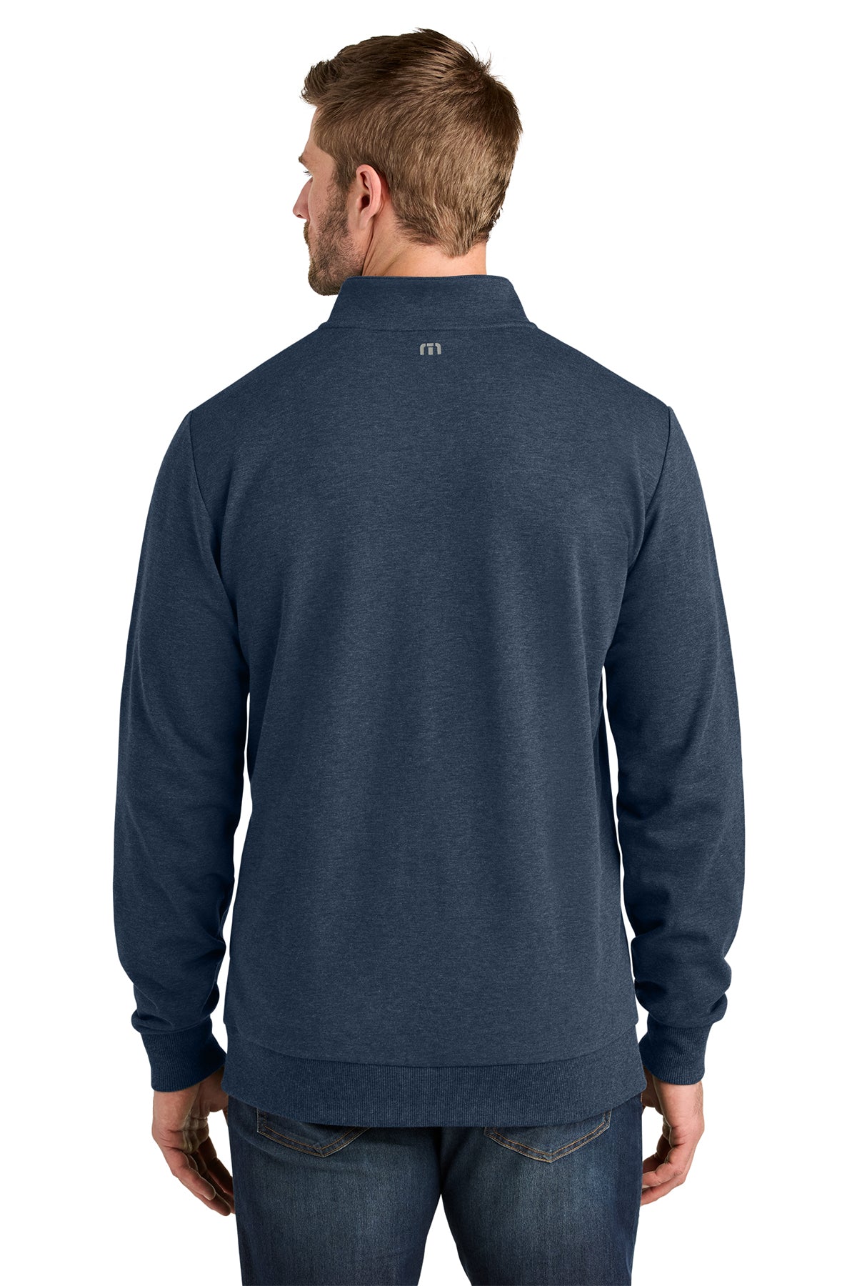 TravisMathew Ocean Villa 1/4-Zip in Blue Heather, back on model