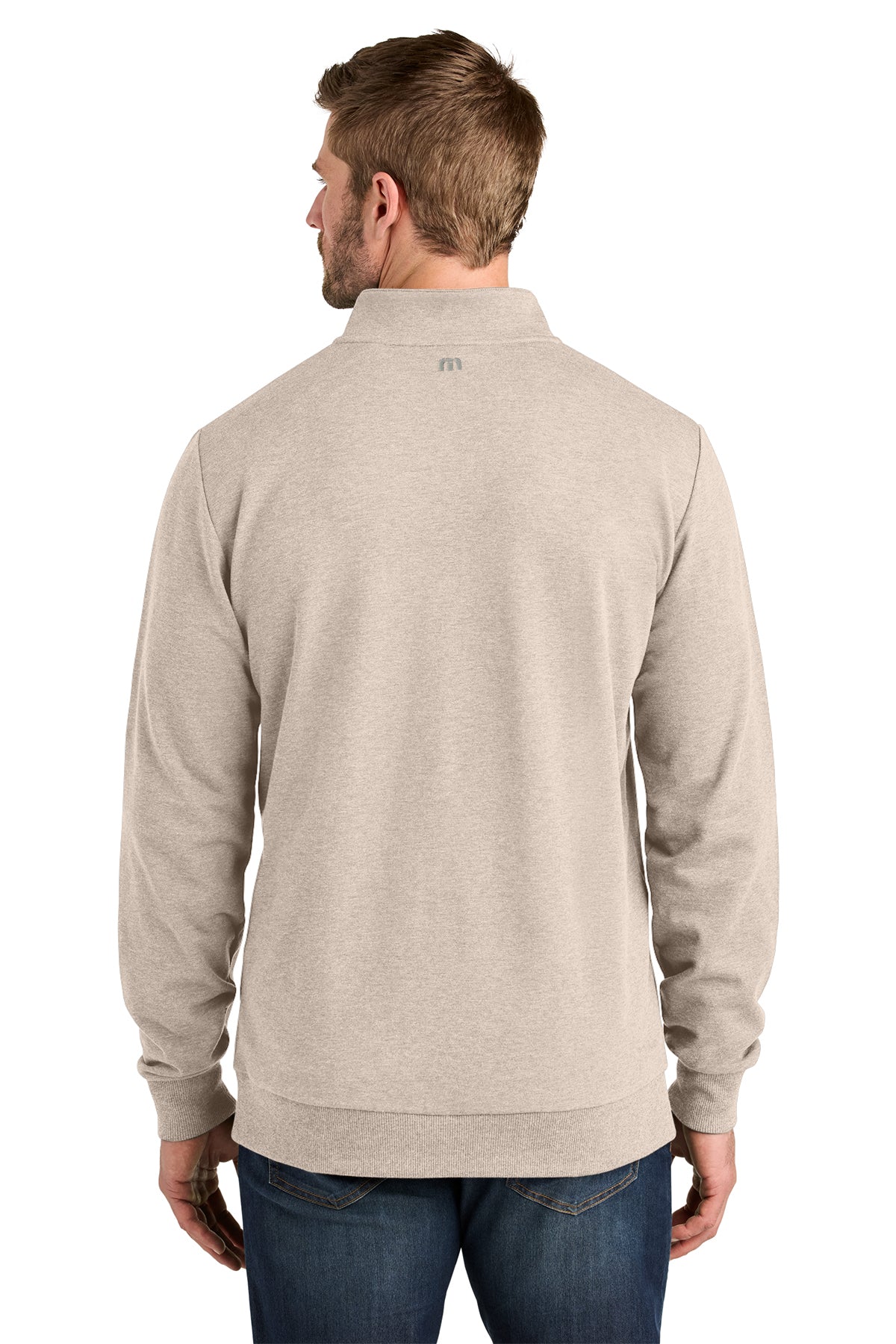 TravisMathew Ocean Villa 1/4-Zip in Natural Heather, back on model