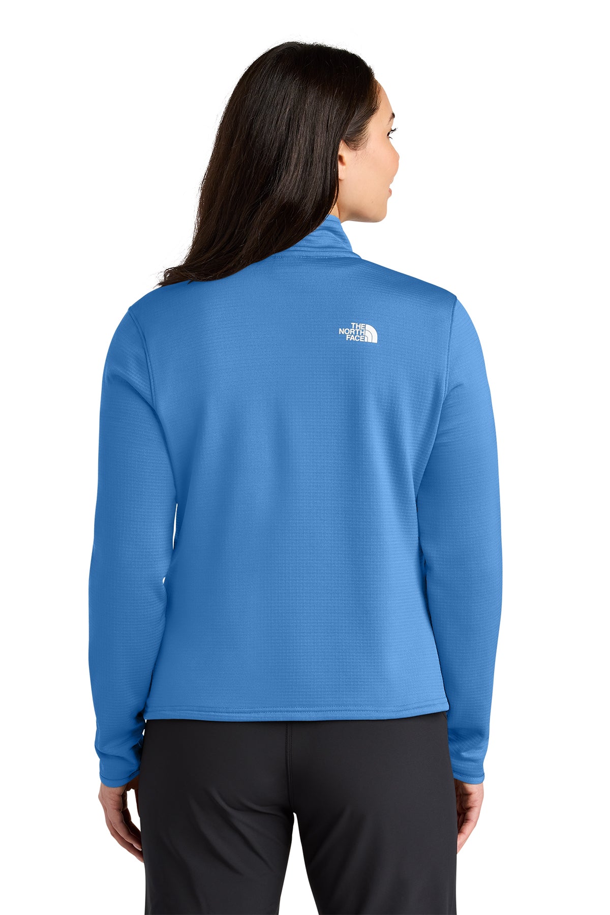 The North Face Women’s Aim 1/4-Zip Fleece in Marina Blue, back on model