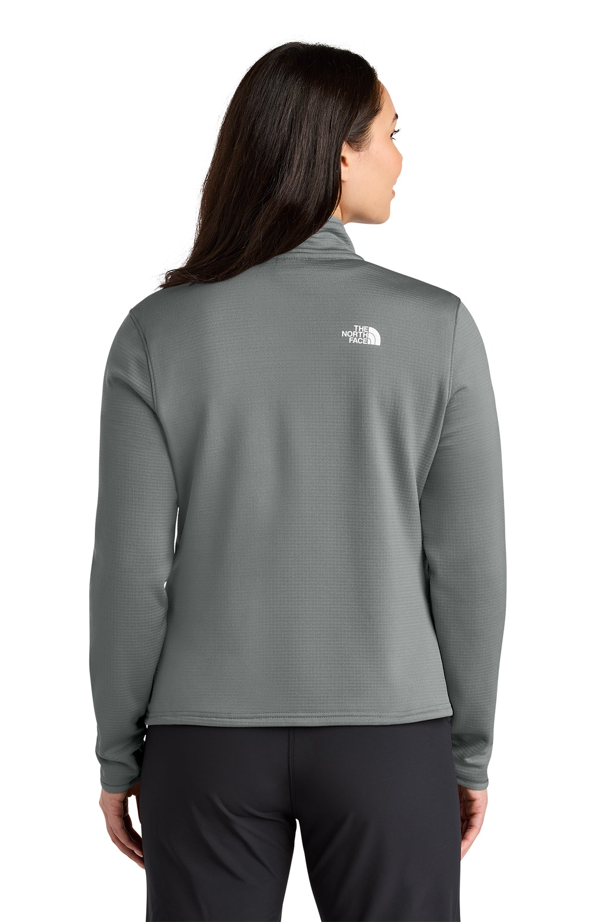 The North Face Women’s Aim 1/4-Zip Fleece in Smoked Pearl Grey, back on model
