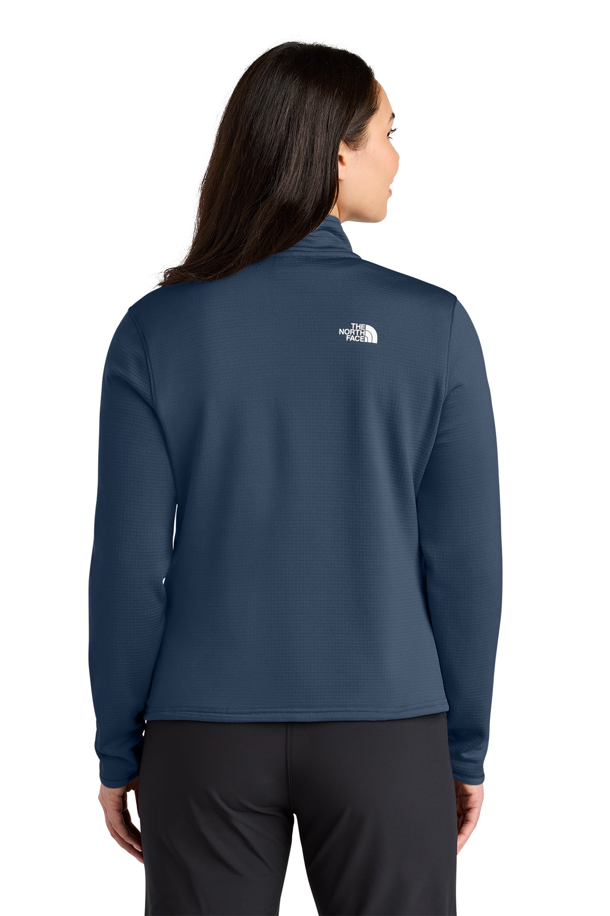The North Face Women’s Aim 1/4-Zip Fleece in Summit Navy, back on model