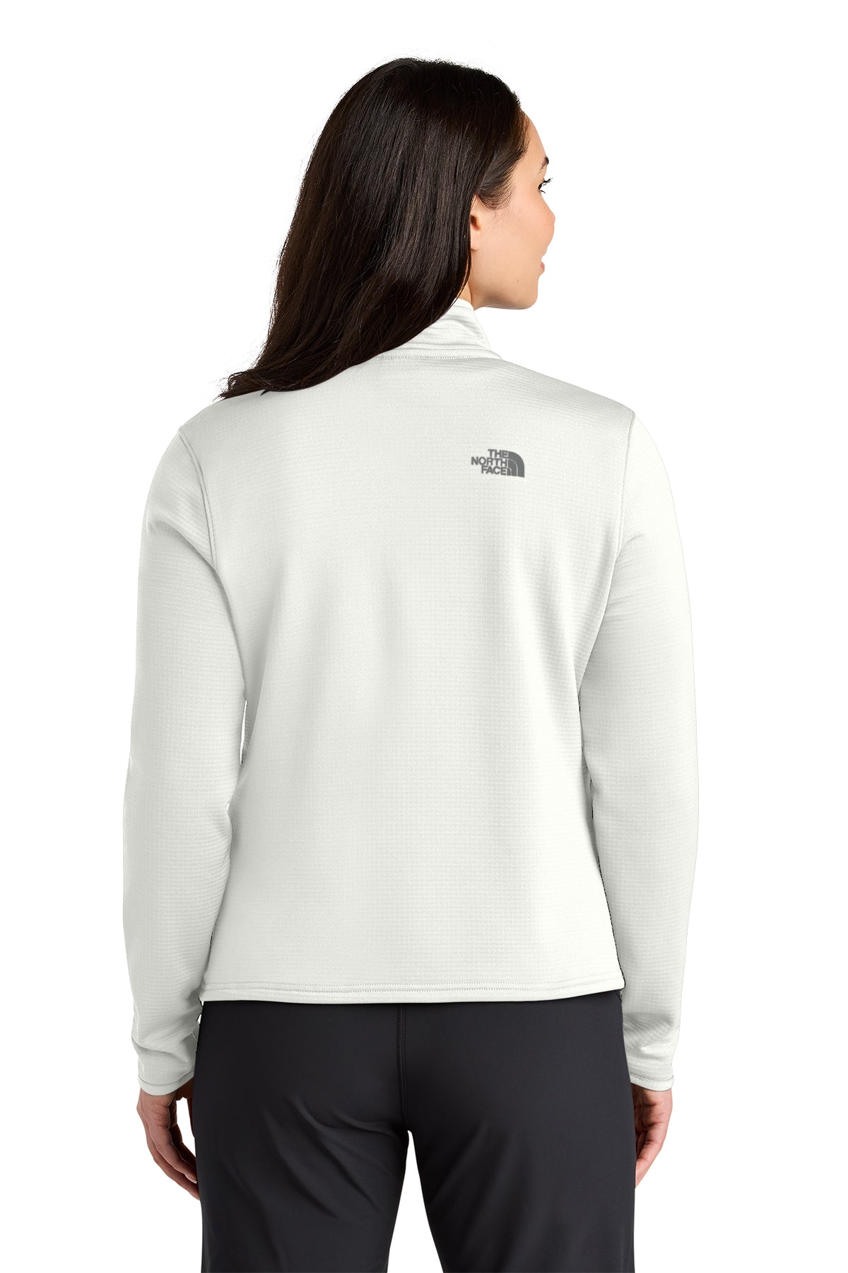 The North Face Women’s Aim 1/4-Zip Fleece in White Dune, back on model