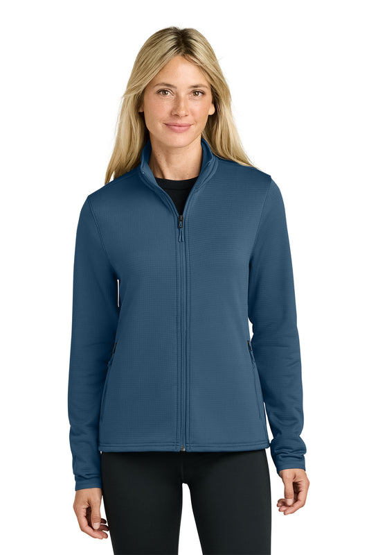 The North Face Women’s Aim Full-Zip Fleece Jacket in Shady Blue, front on model