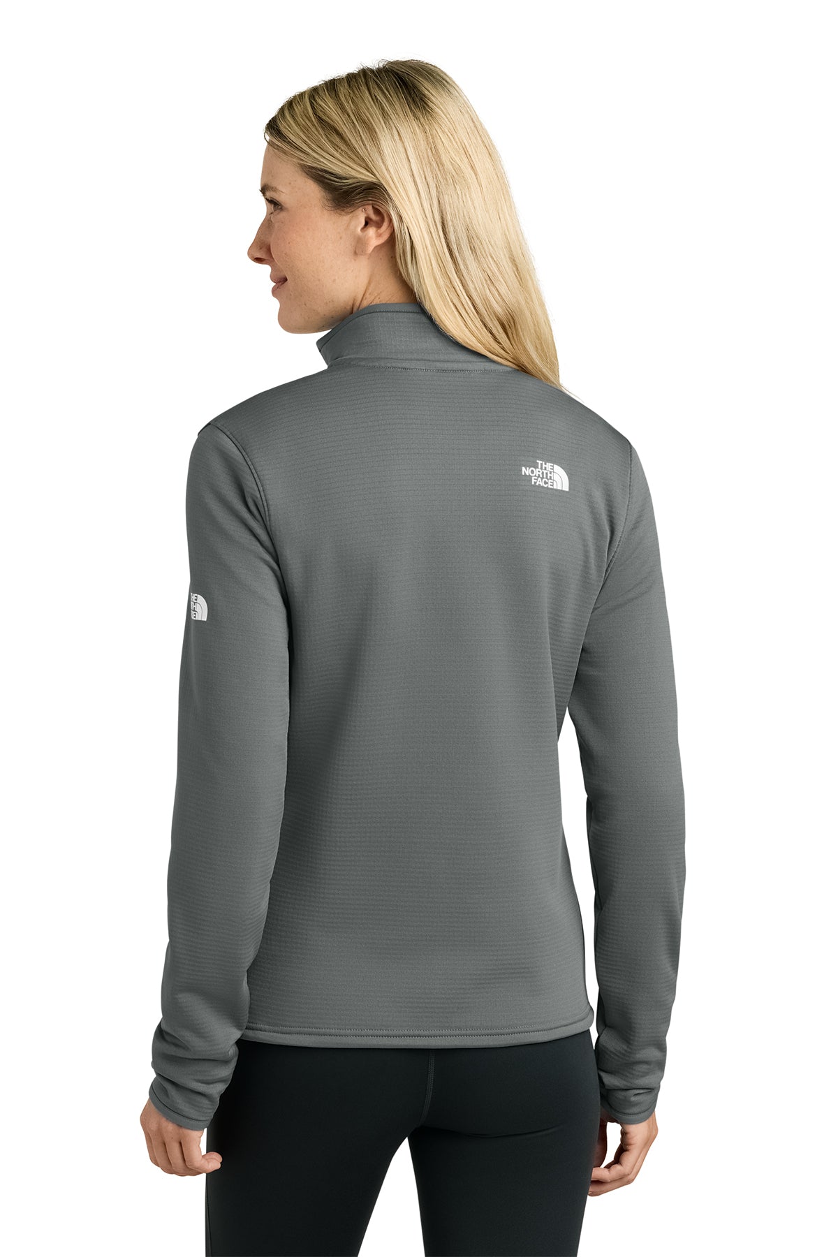 The North Face Women’s Aim Full-Zip Fleece Jacket in Smoked Pearl Grey, back on model