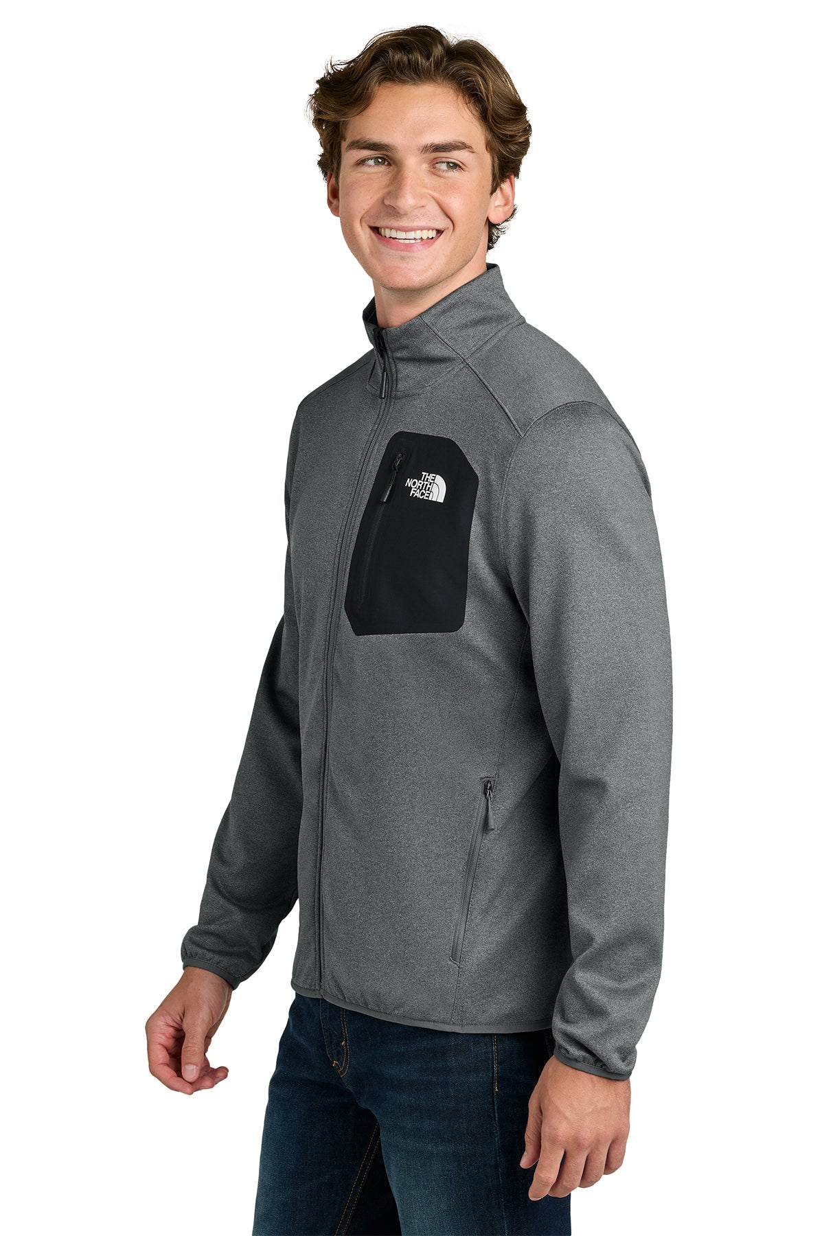 The North Face Dove Creek Full-Zip Fleece Jacket in TNF Medium Grey Heather, side on model