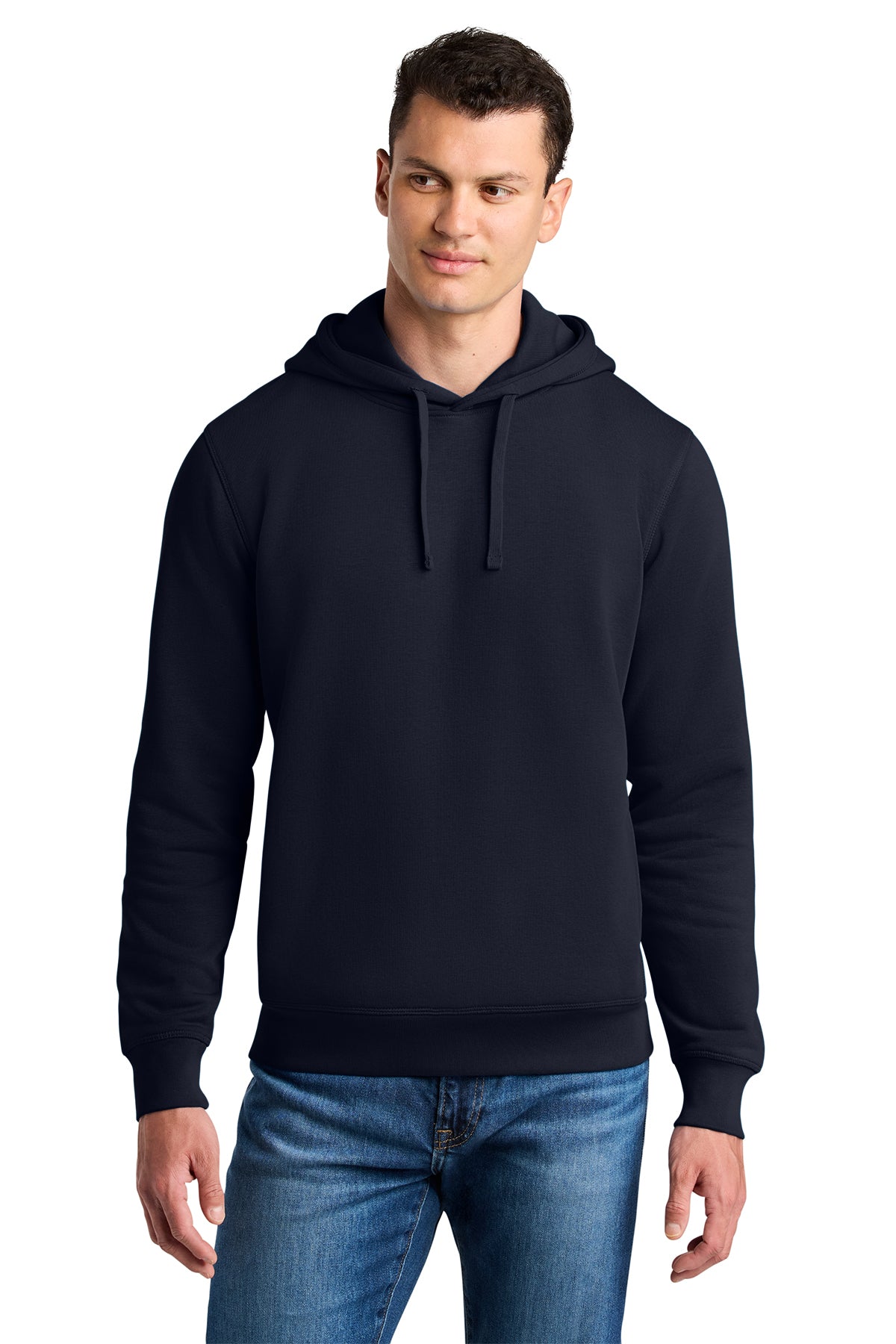 Stanley/Stella Unisex Sounder Hooded Sweatshirt in French Navy, front on model