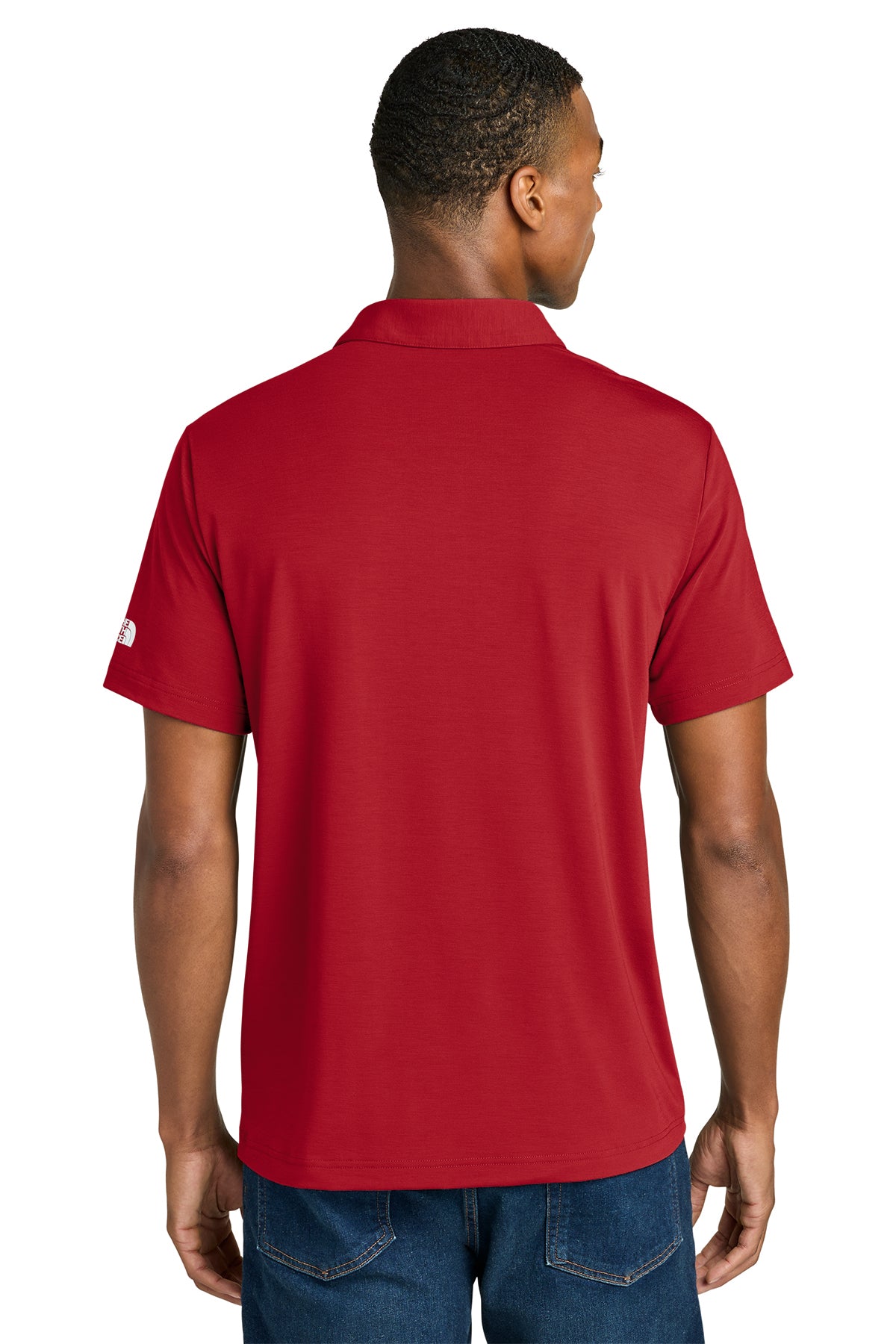 The North Face Canyon Crest Polo in TNF Red, back on model