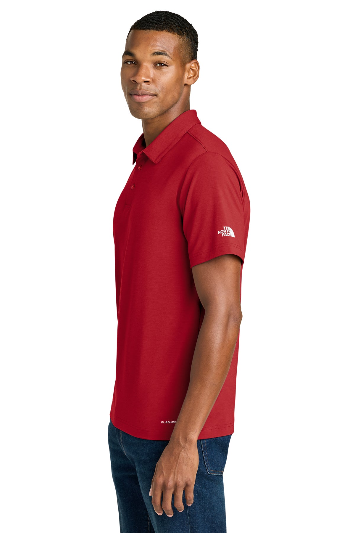 The North Face Canyon Crest Polo in TNF Red, side on model