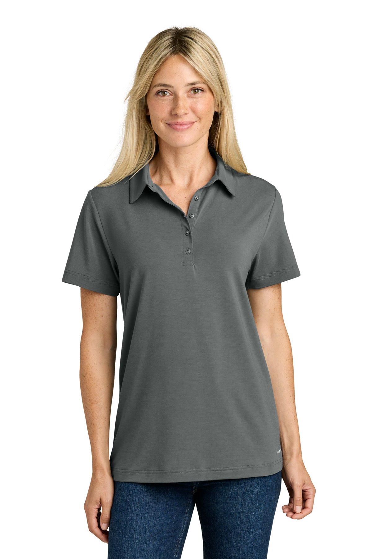 The North Face Women’s Canyon Crest Polo in Smoked Pearl Grey, front on model