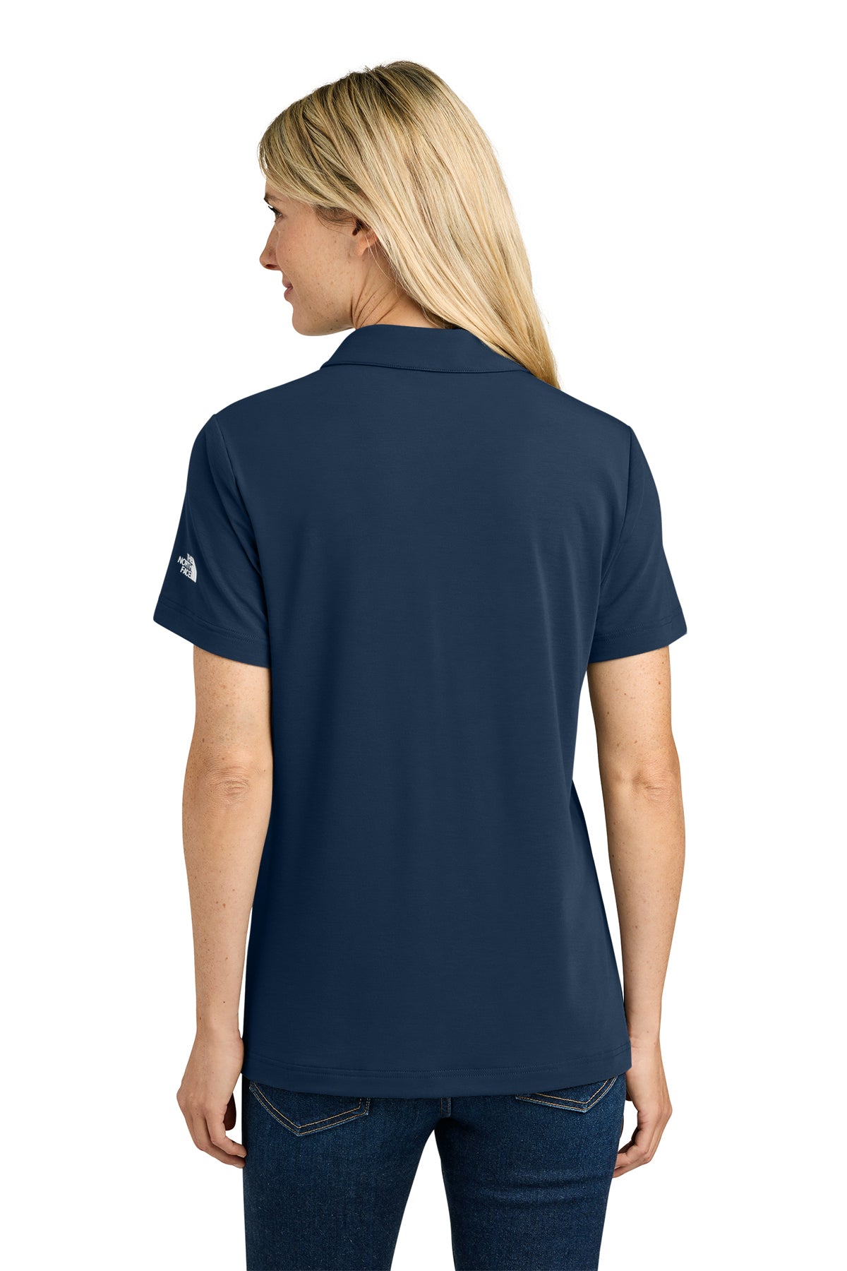 The North Face Women’s Canyon Crest Polo in Summit Navy, back on model