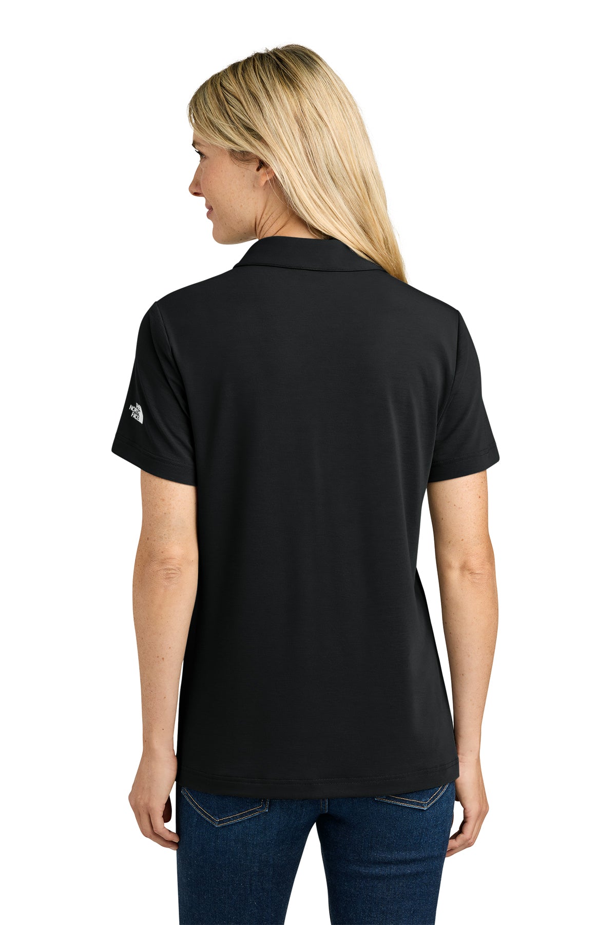 The North Face Women’s Canyon Crest Polo in TNF Black, back on model