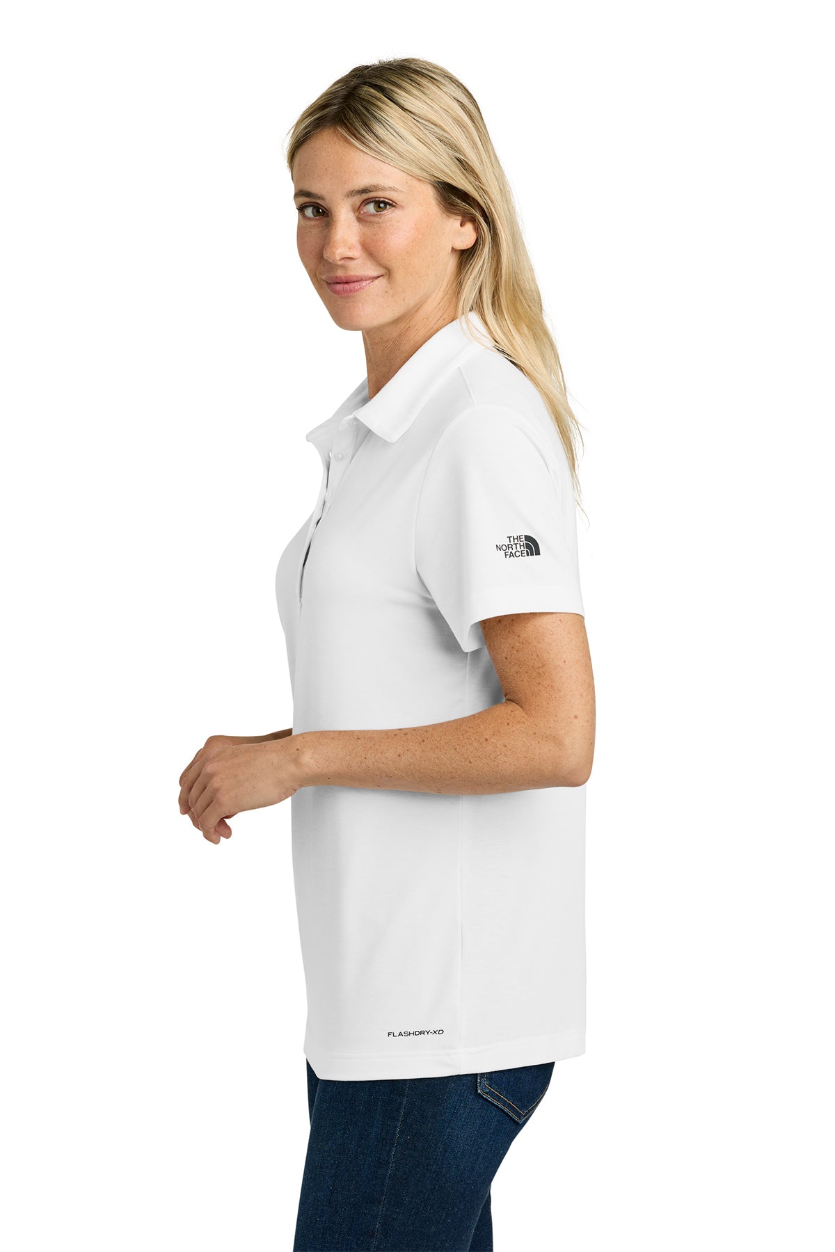 The North Face Women’s Canyon Crest Polo in TNF White, side on model