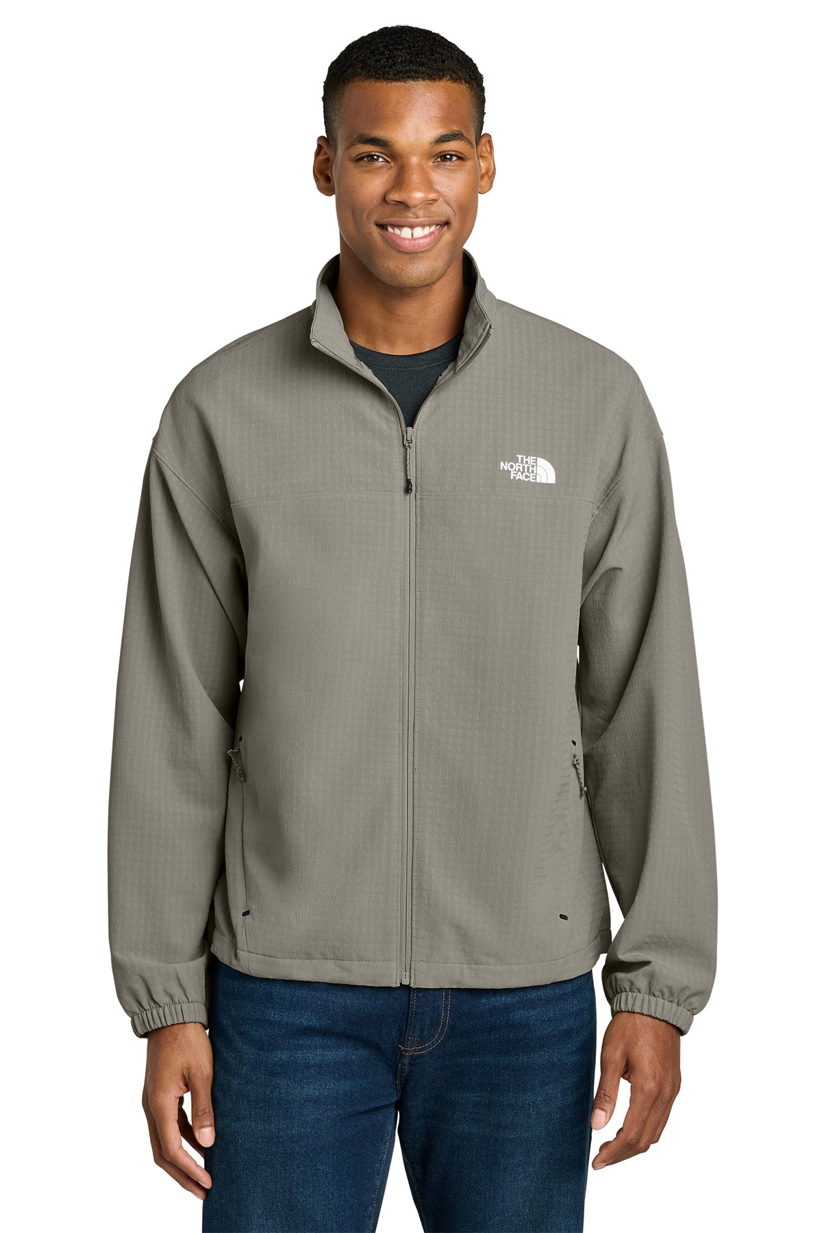 The North Face Mountain Horizon Jacket in Stone Slab Grey, front on model
